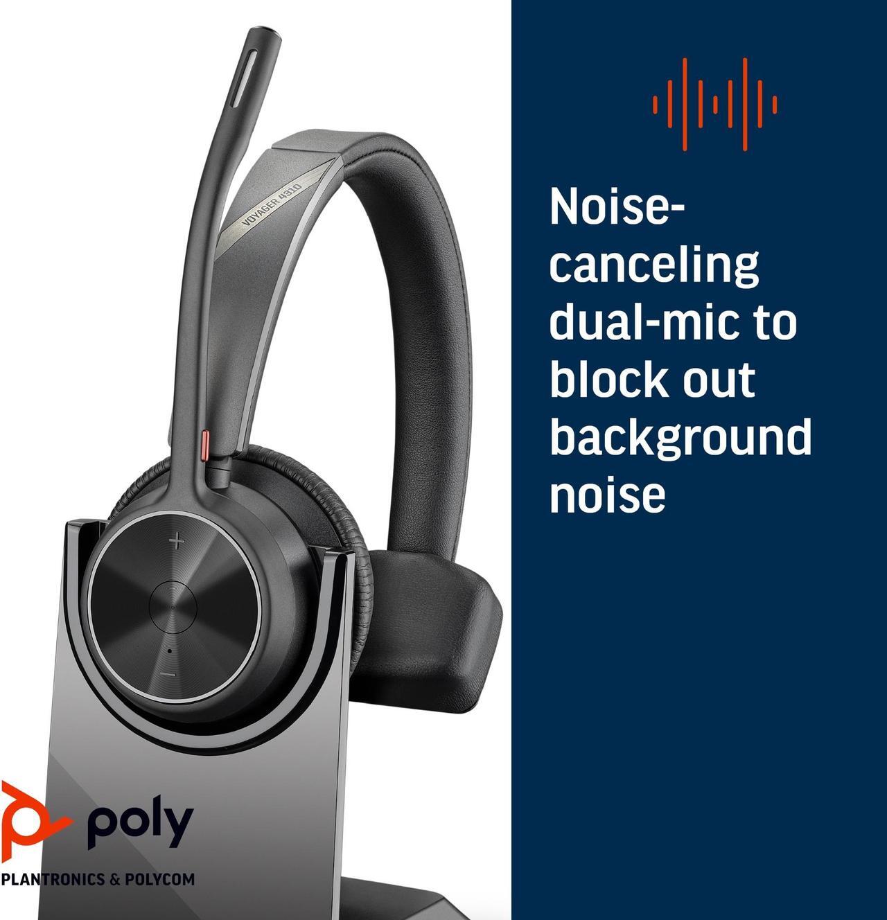 Alt view image 12 of 13 - Poly Voyager 4300 UC 4310-M Headset (Plantronics)- Mono - USB Type C - Wired/Wireless - Bluetooth - 164 ft - 20 Hz - 20 kHz - Over-the-head - Monaural - Ear-cup - 4.92 ft Cable - Noise Cancelling