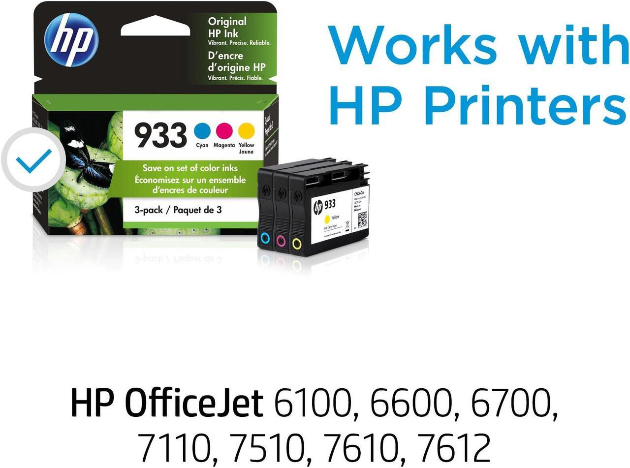 Alt view image 9 of 18 - HP 933 3-pack Cyan/Magenta/Yellow Original Ink Cartridges, Per cartridge: ~330