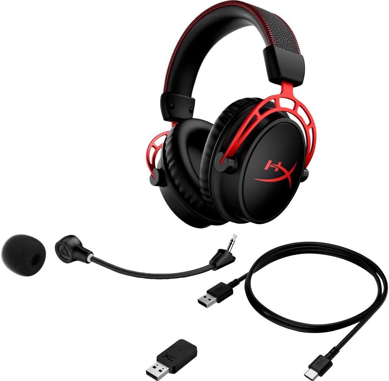 HyperX Cloud Alpha Wireless - Gaming Headset for PC, 300-hour battery life, DTS Headphone X Spatial Audio, Memory foam, Dual Chamber Drivers, Noise-canceling mic, Durable aluminum frame (Black-Red)