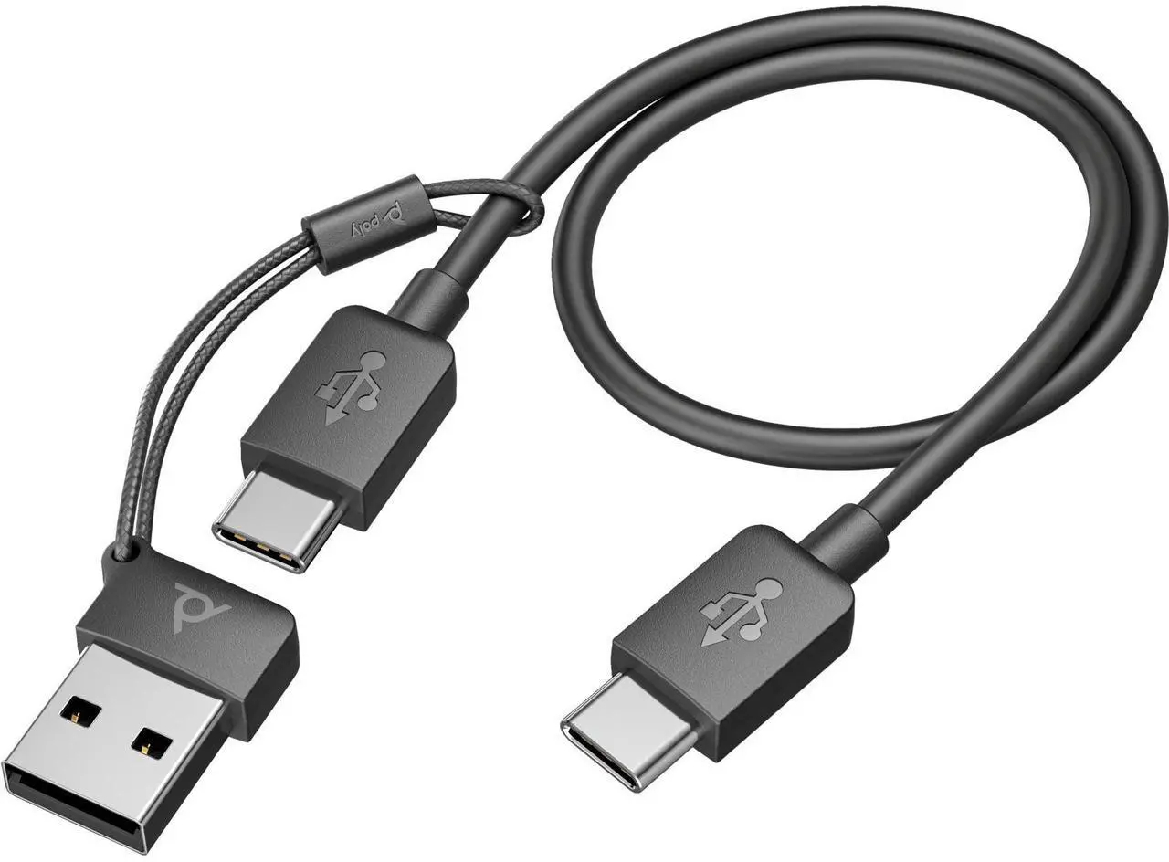 Alt view image 10 of 13 - Poly Voyager Focus 2 USB-C-C Headset + USB-C/A Adapter - Google Assistant, Siri - Stereo - USB Type C - Wired/Wireless - Bluetooth - 298.6 ft - Over-the-head - Binaural - Supra-aural - 4" Cable -