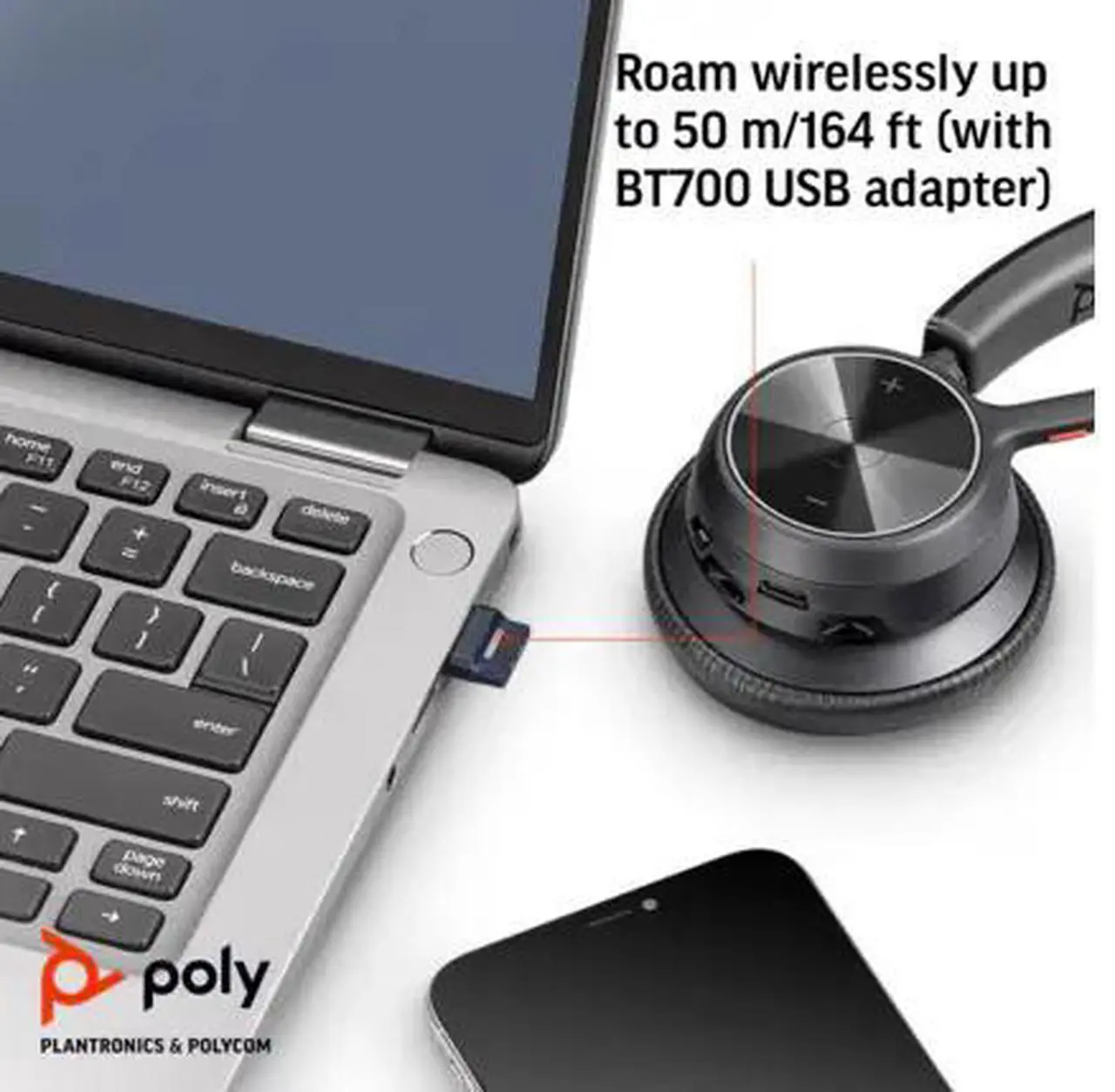 Alt view image 10 of 13 - Poly Voyager 4300 UC 4310-M Headset (Plantronics)- Mono - USB Type C - Wired/Wireless - Bluetooth - 164 ft - 20 Hz - 20 kHz - Over-the-head - Monaural - Ear-cup - 4.92 ft Cable - Noise Cancelling