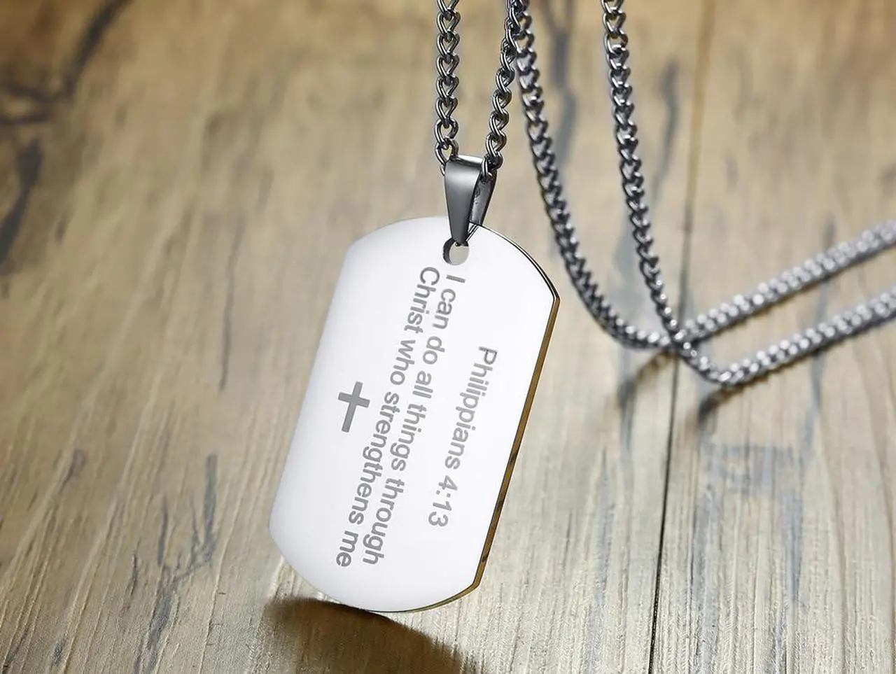 Alt view image 4 of 7 - Stainless Steel Christian Religous Jewelry Philippians 4:13 Bible Verse Pendant Inspirational Cross Dog tag Necklace Scripture Quote"I Can Do All Things Through Christ Who Strengthens Me"