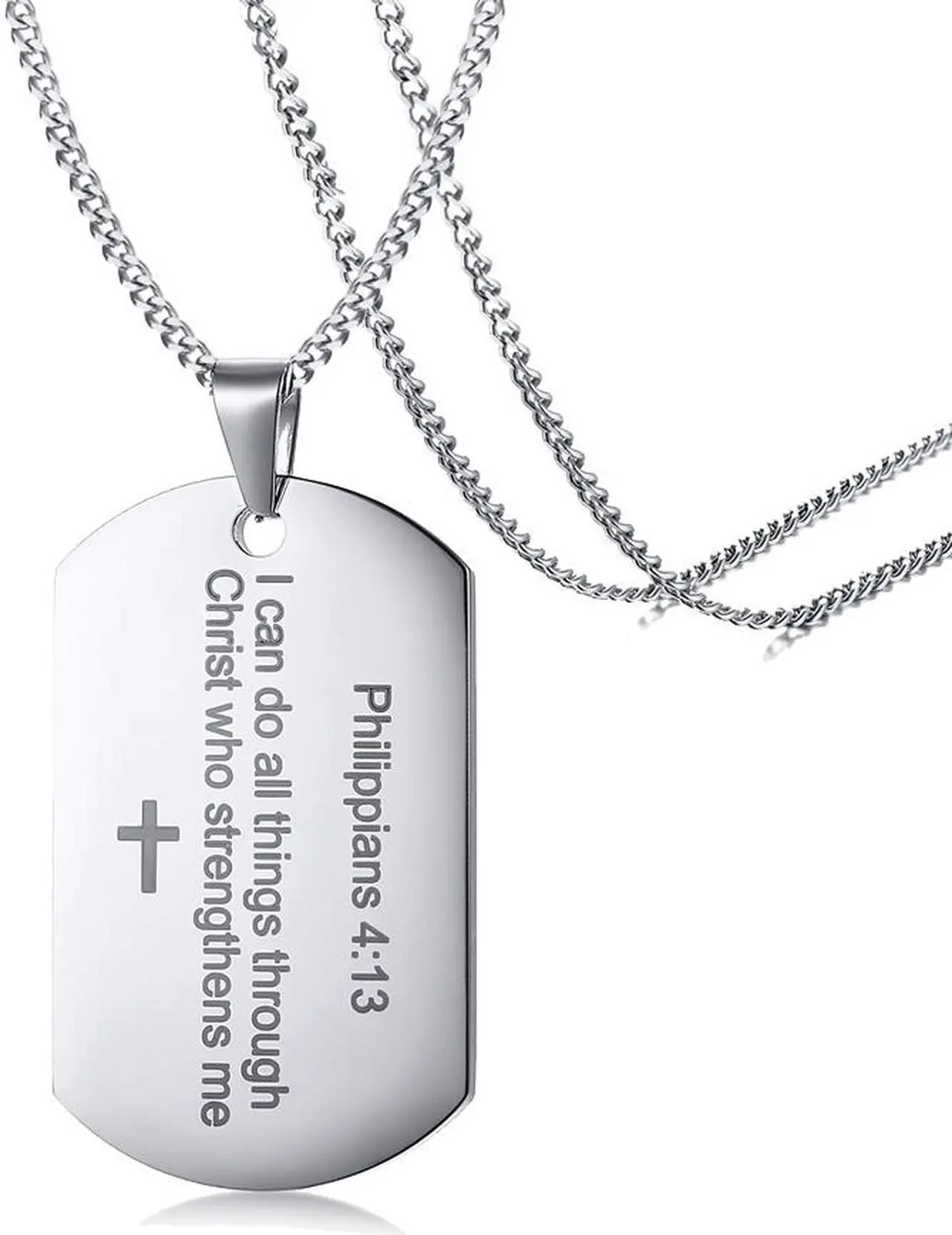 Main image of Stainless Steel Christian Religous Jewelry Philippians 4:13 Bible Verse Pendant Inspirational Cross Dog tag Necklace Scripture Quote"I Can Do All Things Through Christ Who Strengthens Me"