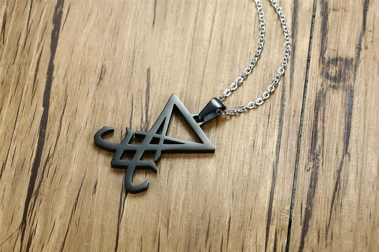 Alt view image 5 of 6 - Stainless Steel Goth Gothic Witch Seal of Lucifer Sigil of Lucifer Satan Satanic Symbol Pendant Necklace