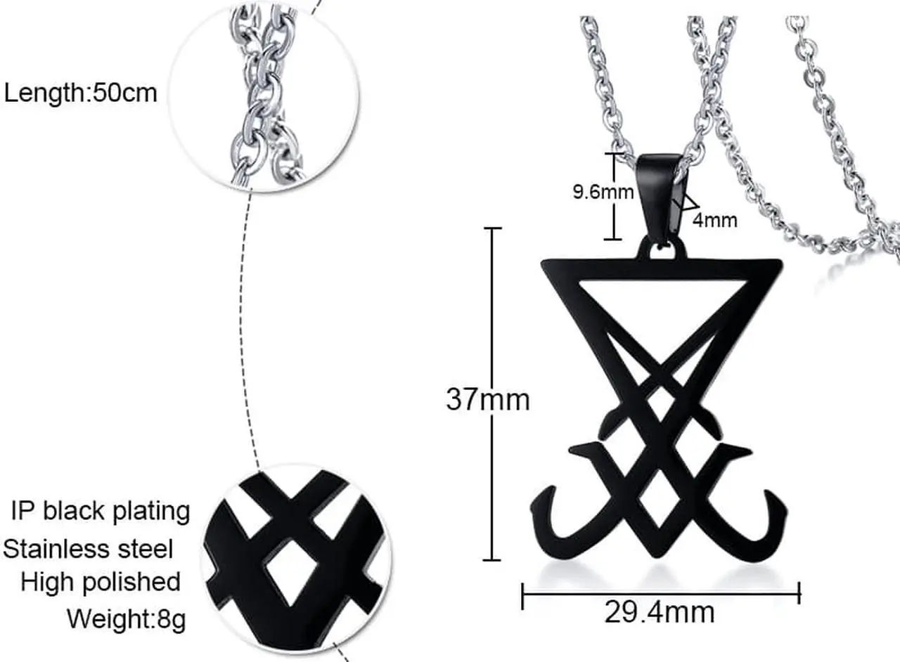 Alt view image 3 of 6 - Stainless Steel Goth Gothic Witch Seal of Lucifer Sigil of Lucifer Satan Satanic Symbol Pendant Necklace