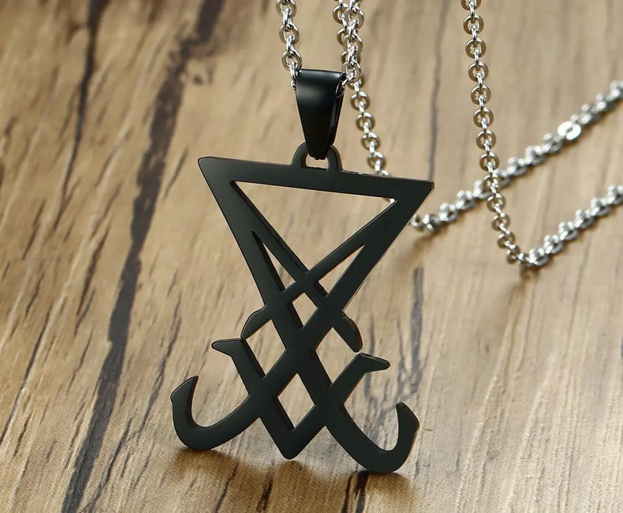 Alt view image 4 of 6 - Stainless Steel Goth Gothic Witch Seal of Lucifer Sigil of Lucifer Satan Satanic Symbol Pendant Necklace