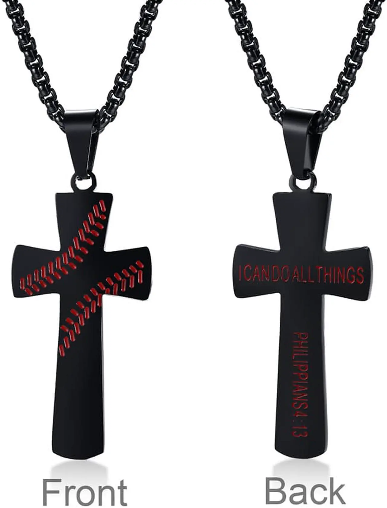 Alt view image 4 of 7 - Men Baseball Cross Pendant I CAN DO ALL THINGS Strength Bible Verse Cross Necklace Sport Jewelry