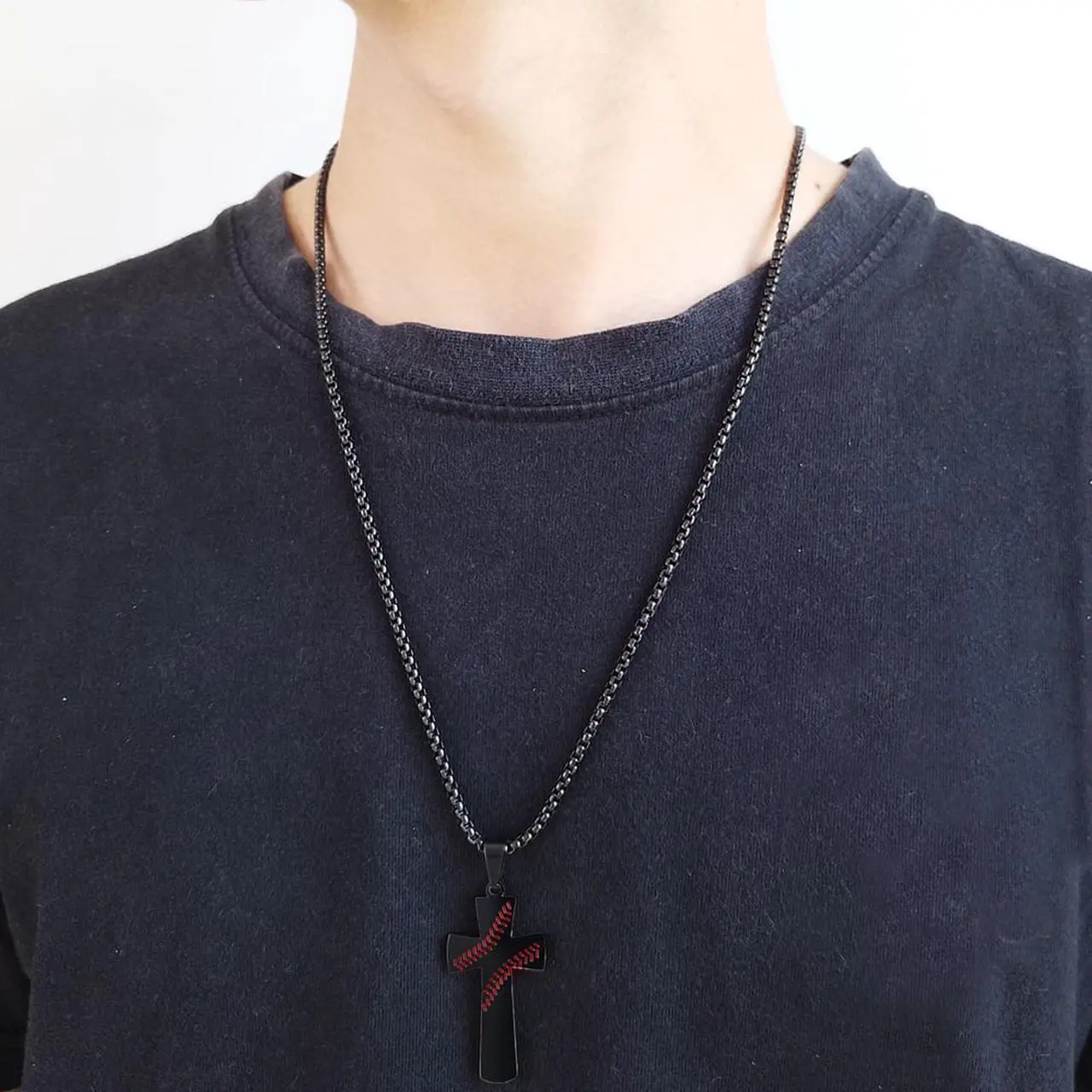Alt view image 5 of 7 - Men Baseball Cross Pendant I CAN DO ALL THINGS Strength Bible Verse Cross Necklace Sport Jewelry