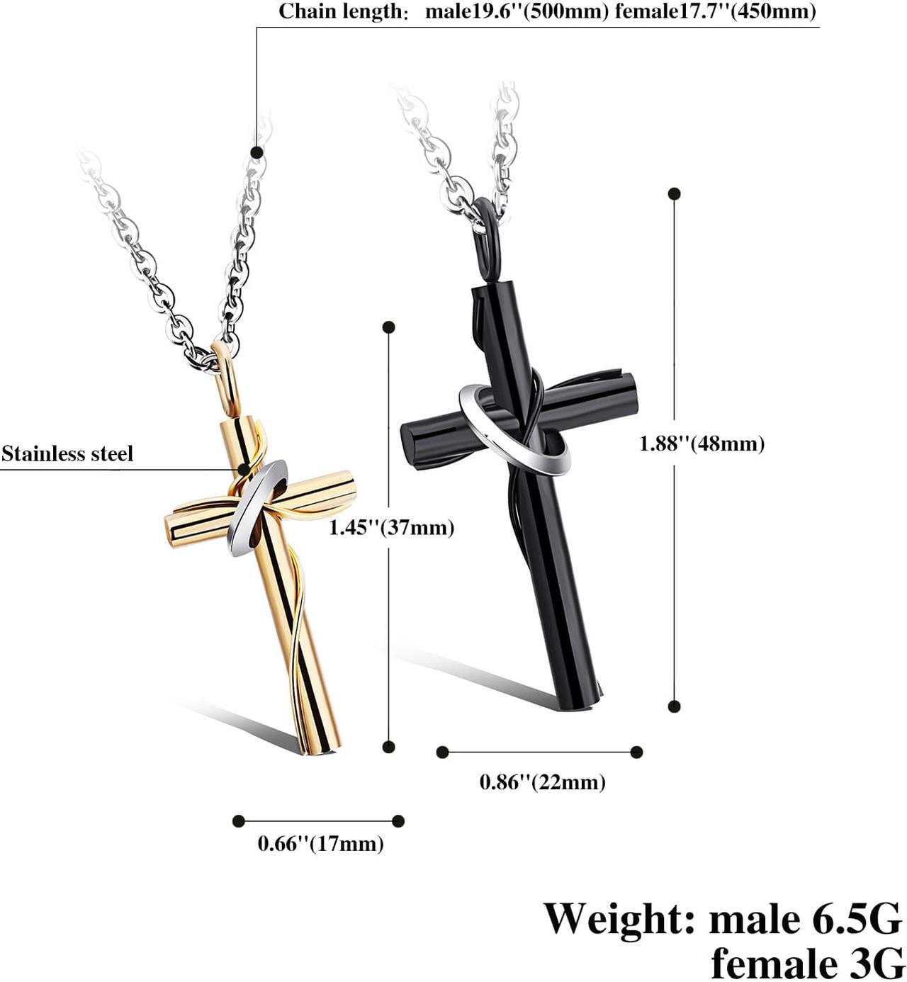 Alt view image 2 of 7 - Black Gold Couples Necklaces His Hers Cross Valentine's Day Gift Catholic Christian Baptism Pendant Church Wedding Jewelry