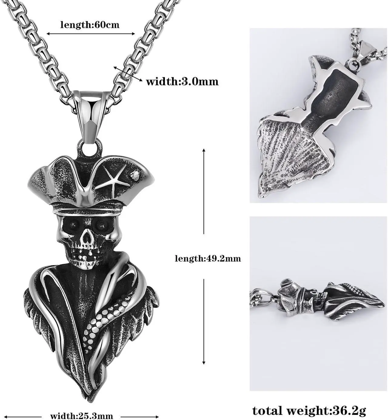 Alt view image 2 of 7 - Men Stainless Steel Pirate Skeleton Necklace