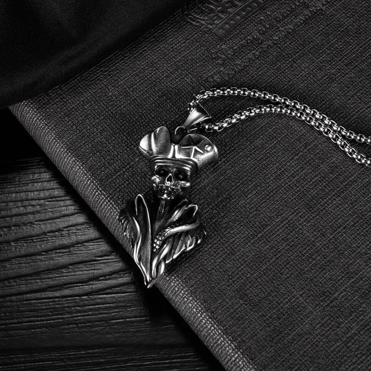 Alt view image 6 of 7 - Men Stainless Steel Pirate Skeleton Necklace