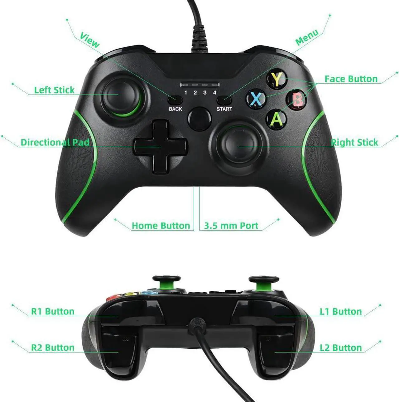 Alt view image 4 of 4 - Xbox One Wired Controller, Zamia Wired Xbox One Gaming Controller USB Gamepad Joypad Controller with Dual-Vibration for Xbox One/S/X/PC with Windows 7/8/10 (Black)