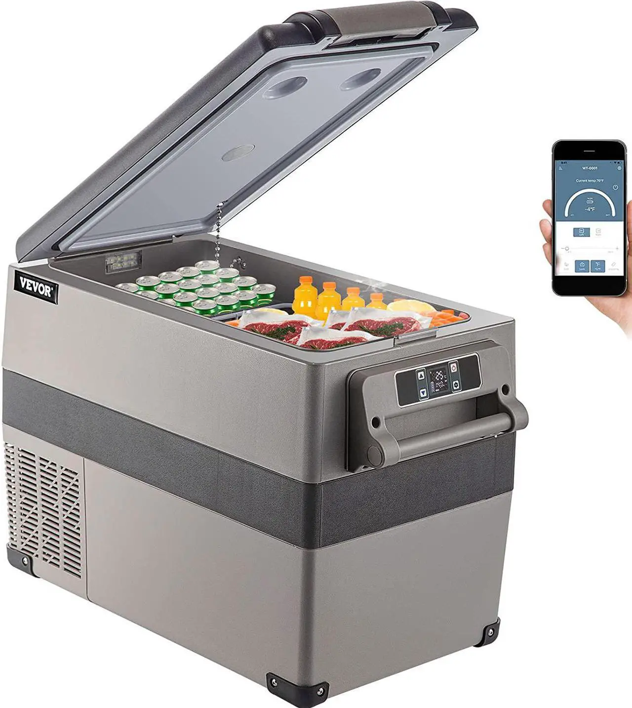 Main image of 12 Volt Refrigerator, 48 Quart (45L) Fast Cooling Portable Freezer with App Control (-4~68), Car Fridge with 12/24v DC & 110-240v AC for Travel, Truck, Camping and Home Use, Grey