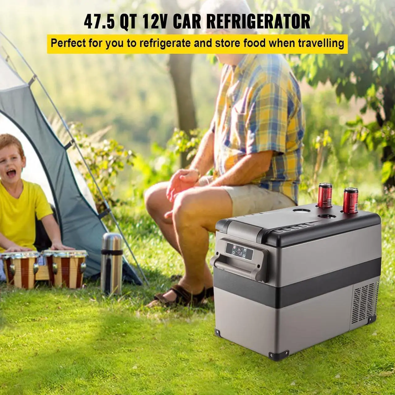 Alt view image 2 of 7 - 12 Volt Refrigerator, 48 Quart (45L) Fast Cooling Portable Freezer with App Control (-4~68), Car Fridge with 12/24v DC & 110-240v AC for Travel, Truck, Camping and Home Use, Grey