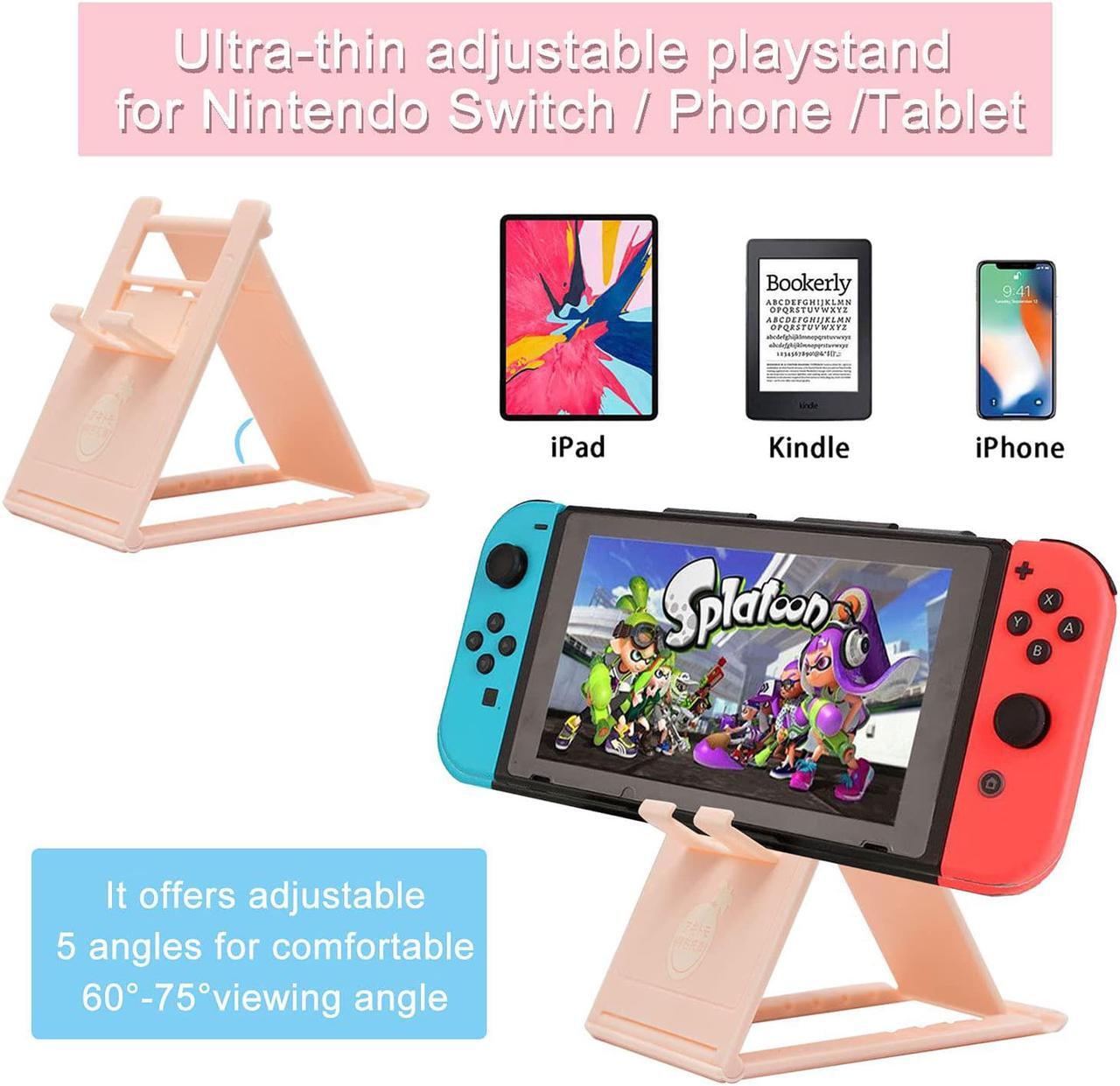Alt view image 4 of 7 - BRHE Cute Travel Carrying Case for Nintendo Switch Accessories Kit with Hard Protective Cover, Glass Screen Protector, Adjustable Stand and Thumb Grip Caps 10 in 1(Switch Pink)