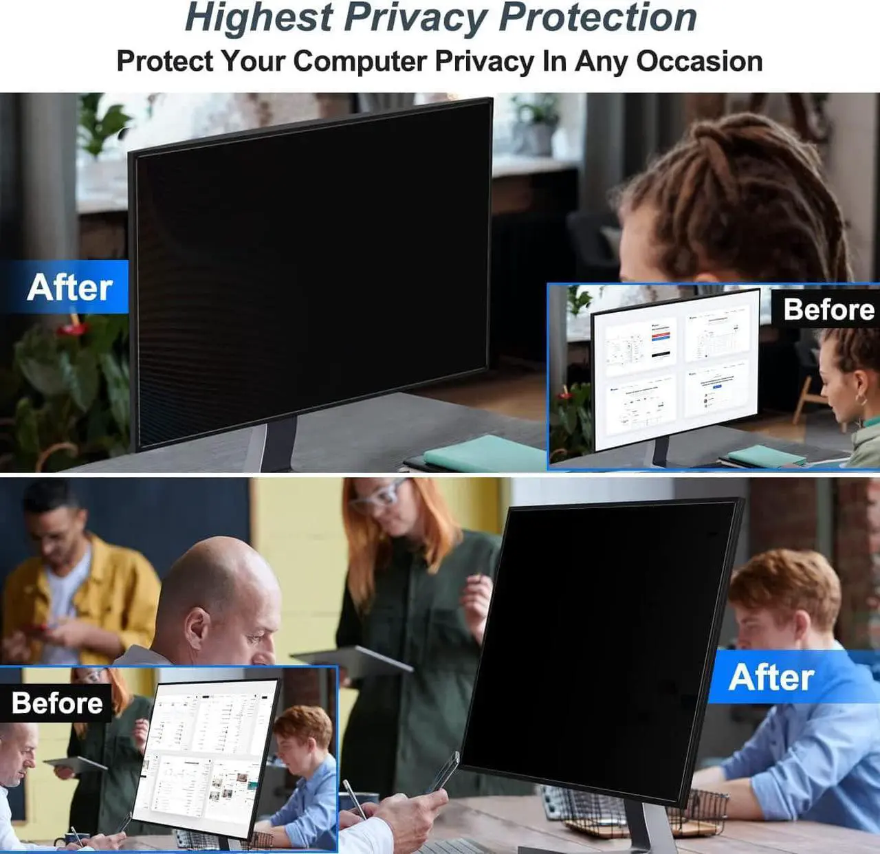 Alt view image 6 of 6 - [2-Pack] 24 Inch Privacy Screen for Monitor Computer Screen Privacy Filter for 16:9 Widescreen Monitor Desktop PC Monitor Privacy Film Monitor Privacy Shield and Anti-Glare Protector