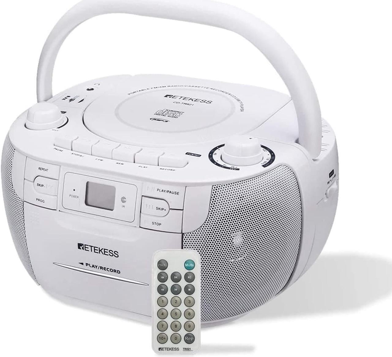 Main image of Retekess TR621 CD and Cassette Player Combo, Portable Boombox AM FM Radio, Tape Recording, Stereo Sound with Remote Control, USB, Micro SD, for Family(White)