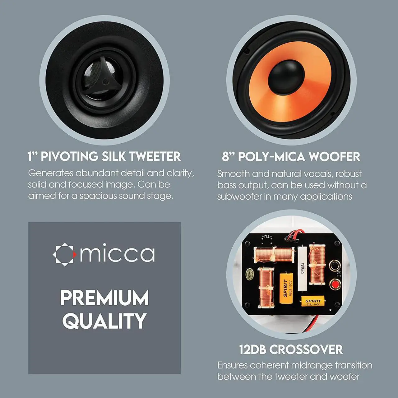 Alt view image 4 of 6 - Micca M-8S 2-Way in-Wall Speaker, 10.0"(W) by 14.1"(H) Cutout, Home Theater, Whole House Audio, Indoor or Covered Outdoor, 8" Woofer, 1" Tweeter, White, Paintable, Each