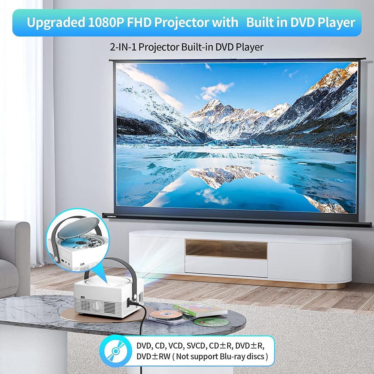 Alt view image 2 of 7 - Mini Projector Built in DVD Player, FELEMAN 1080P HD Portable Bluetooth Projector with HiFi Speaker, 8500L Home Theater Movie Projector Compatible with HDMI/TV Stick/AV/USB/Smartphone