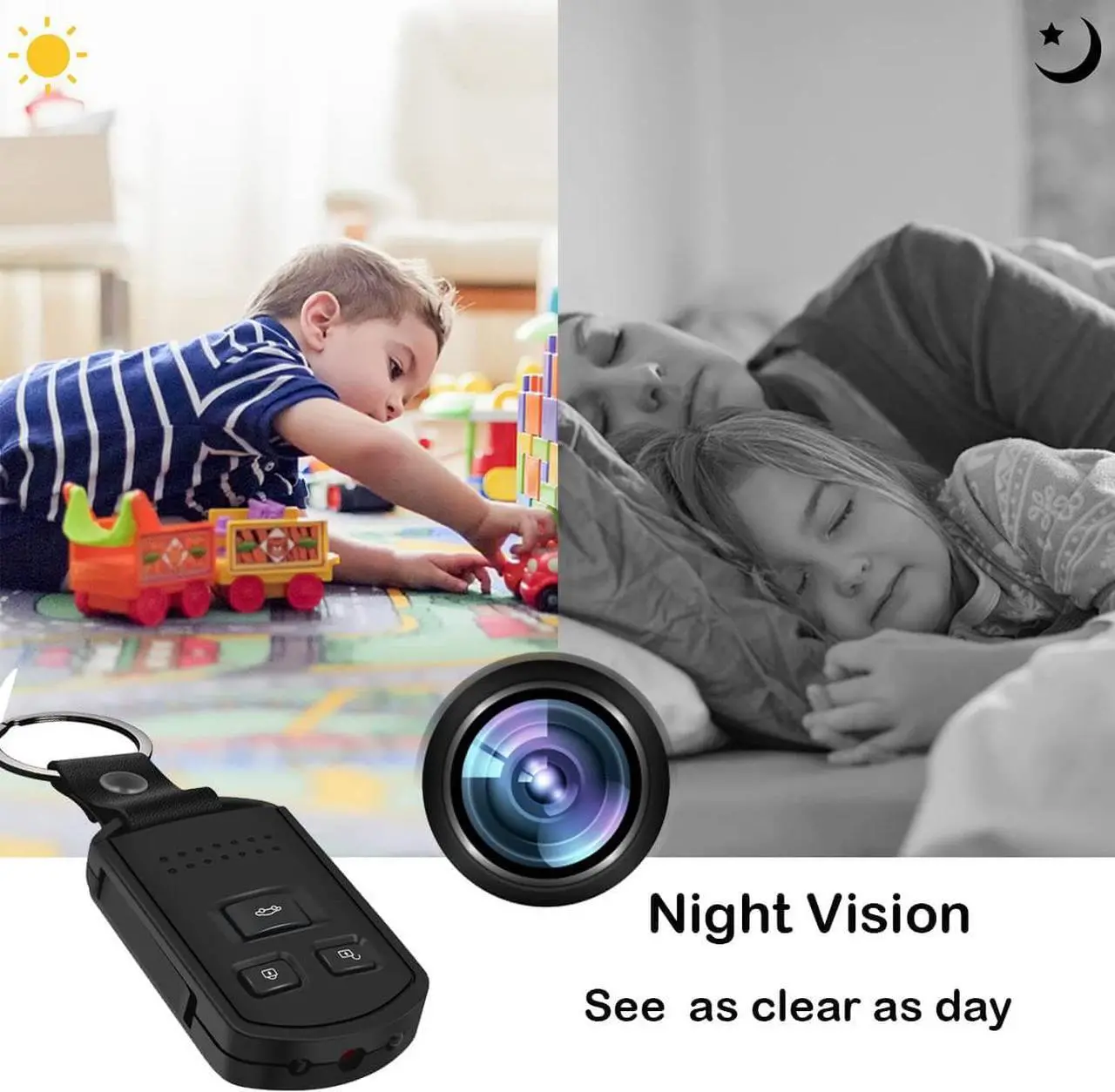 Alt view image 4 of 7 - Spy Camera Hidden Camera HD 1080P Indoor Home Security Mini Spy Camera Car Keychain Portable Video Recording Nanny Cam with Night Vision Motion Detection Gravity Sensor for Home Office Outdoor