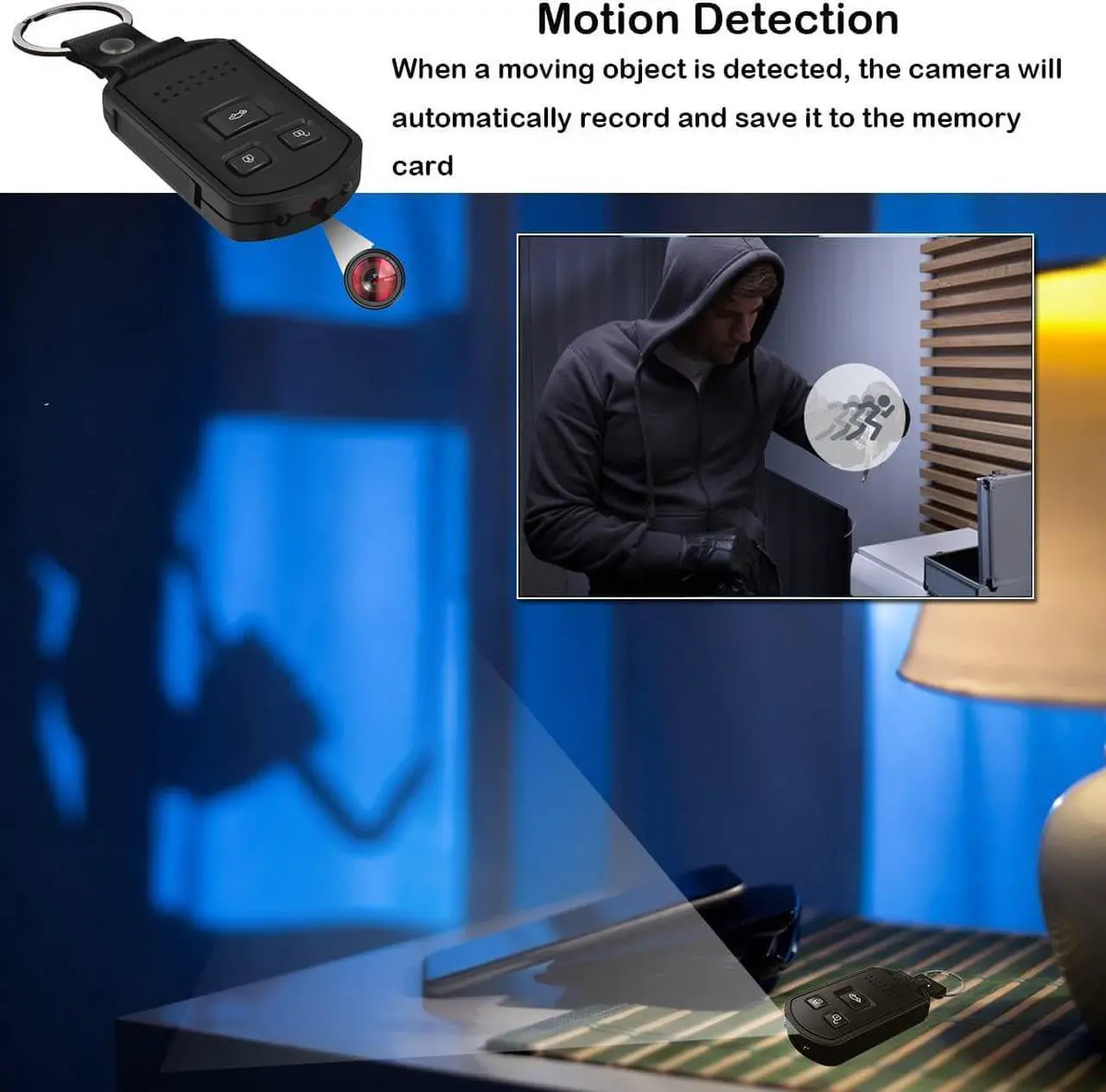Alt view image 5 of 7 - Spy Camera Hidden Camera HD 1080P Indoor Home Security Mini Spy Camera Car Keychain Portable Video Recording Nanny Cam with Night Vision Motion Detection Gravity Sensor for Home Office Outdoor