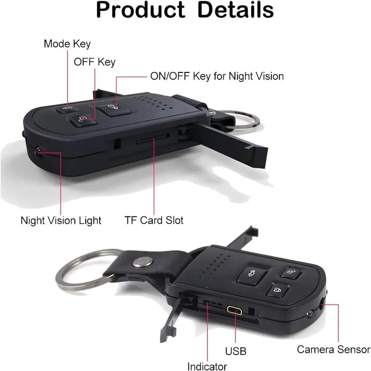 Alt view image 7 of 7 - Spy Camera Hidden Camera HD 1080P Indoor Home Security Mini Spy Camera Car Keychain Portable Video Recording Nanny Cam with Night Vision Motion Detection Gravity Sensor for Home Office Outdoor