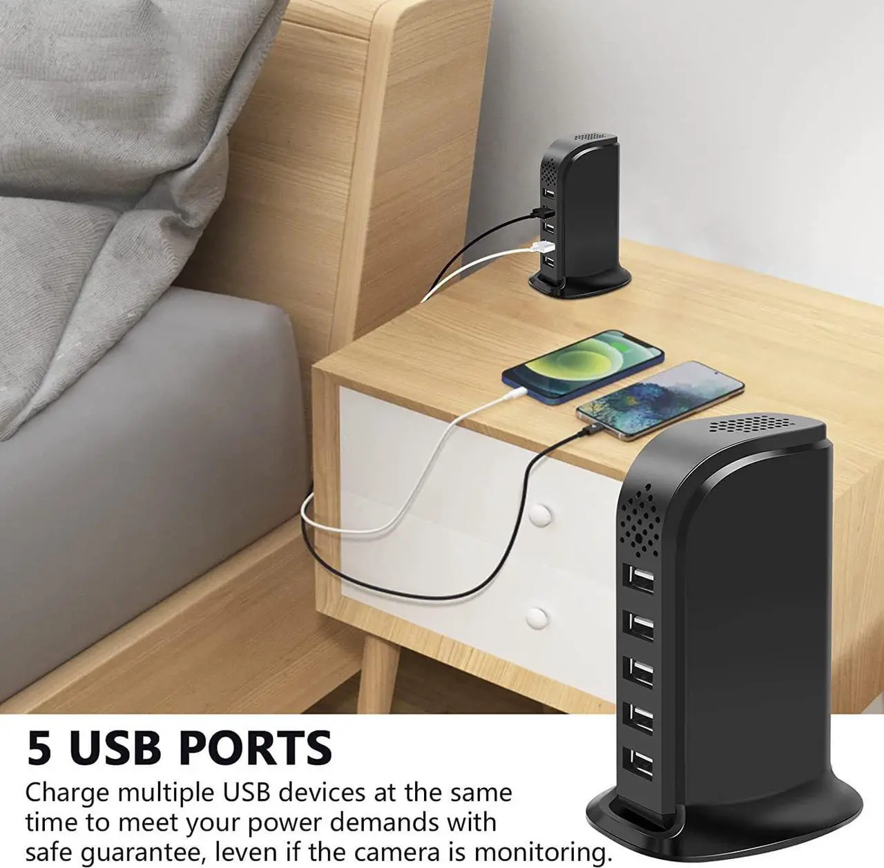 Alt view image 4 of 7 - Hidden Camera WiFi Charger Wireless Spy Camera HD 1080P 5 Port USB Small Body Cam Loop Video Picture Recorder with Motion Detection for Family Home Office Company Surveillance Black