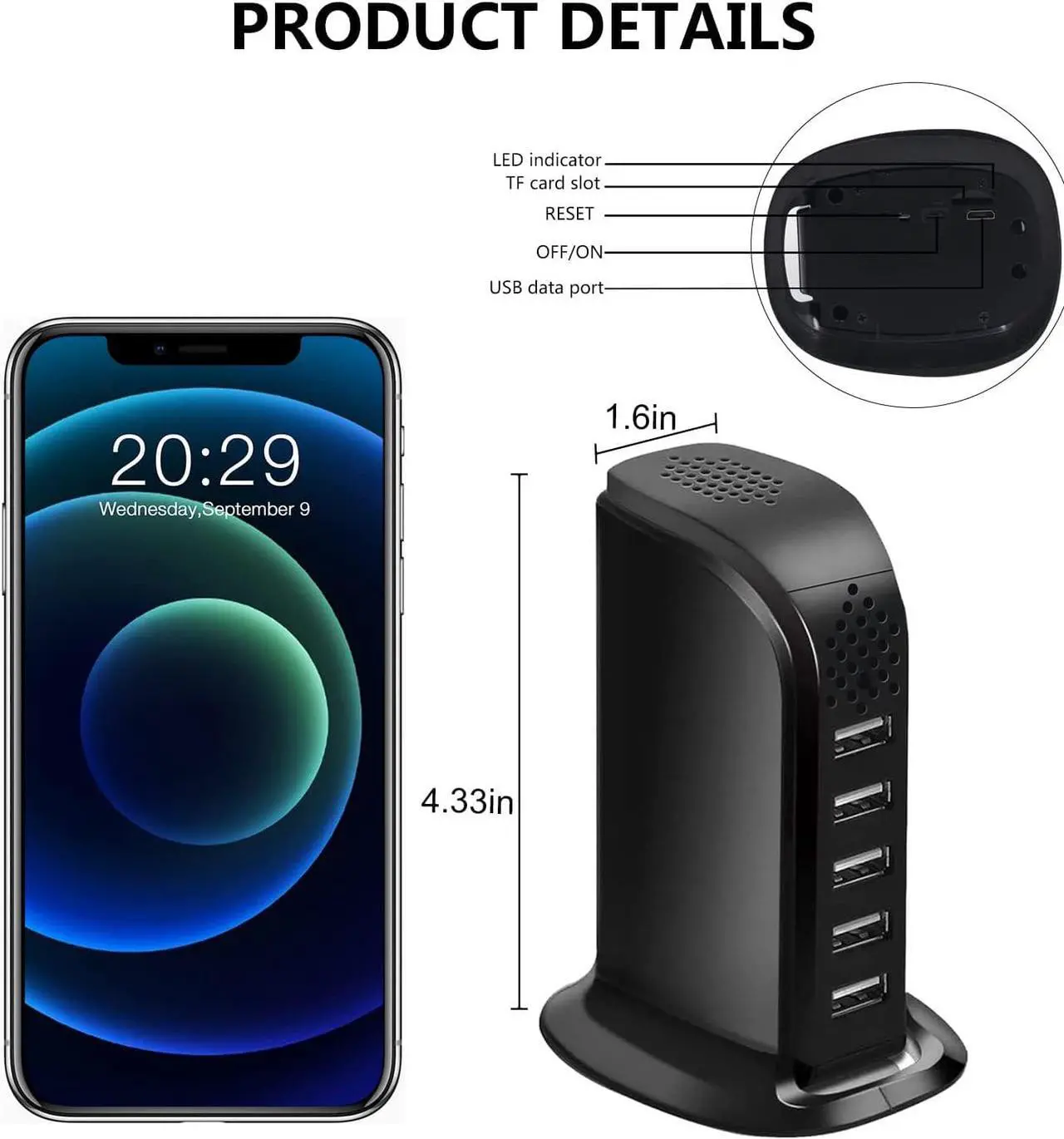 Alt view image 7 of 7 - Hidden Camera WiFi Charger Wireless Spy Camera HD 1080P 5 Port USB Small Body Cam Loop Video Picture Recorder with Motion Detection for Family Home Office Company Surveillance Black