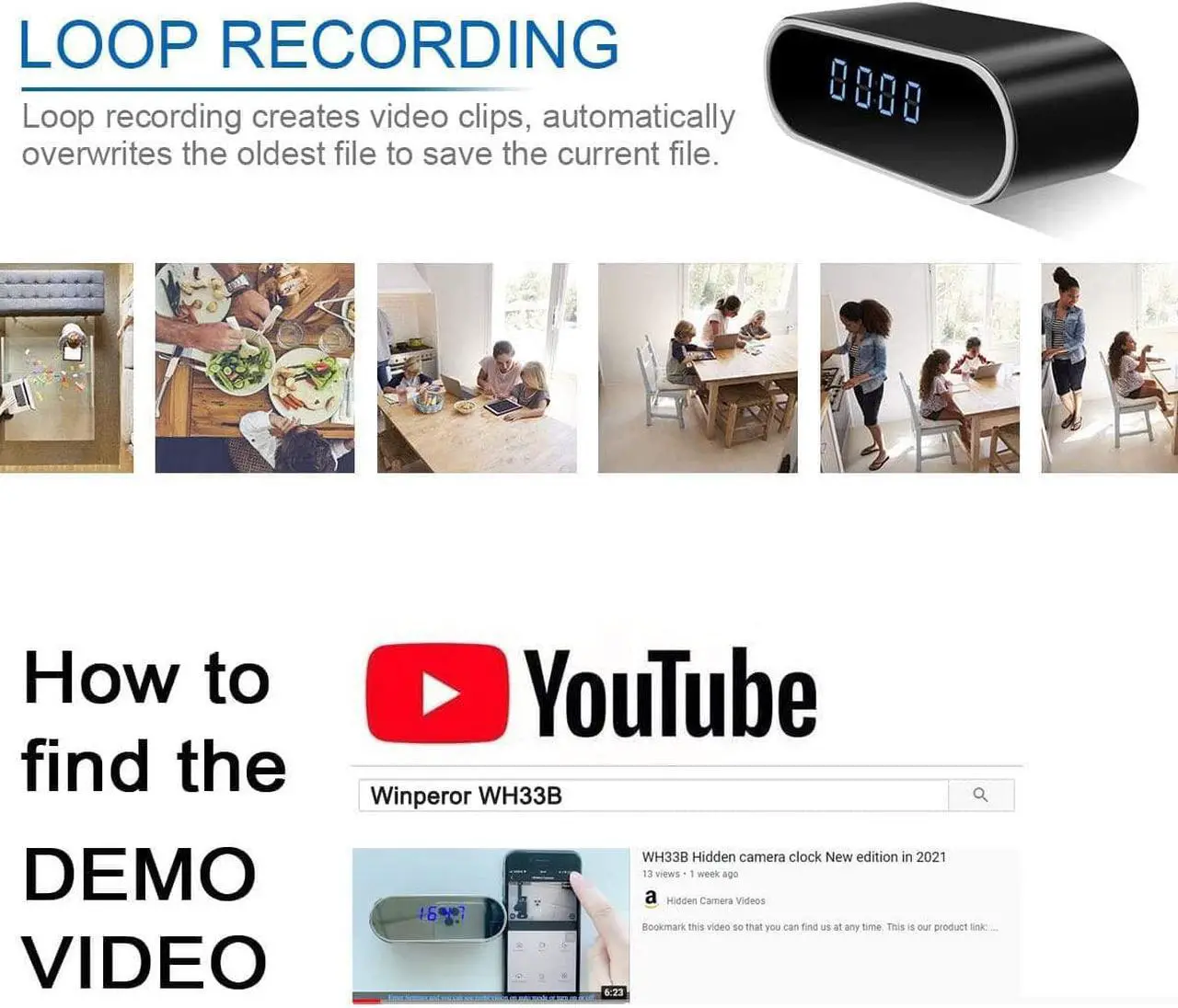 Alt view image 5 of 6 - Hidden Camera Clock Spy Camera Wireless Indoor Hidden Cameras 1080P HD WiFi Security Camera Nanny Cam Monitor Night Vision Video Recorder Motion Detection Covert for Home Surveillance No Audio