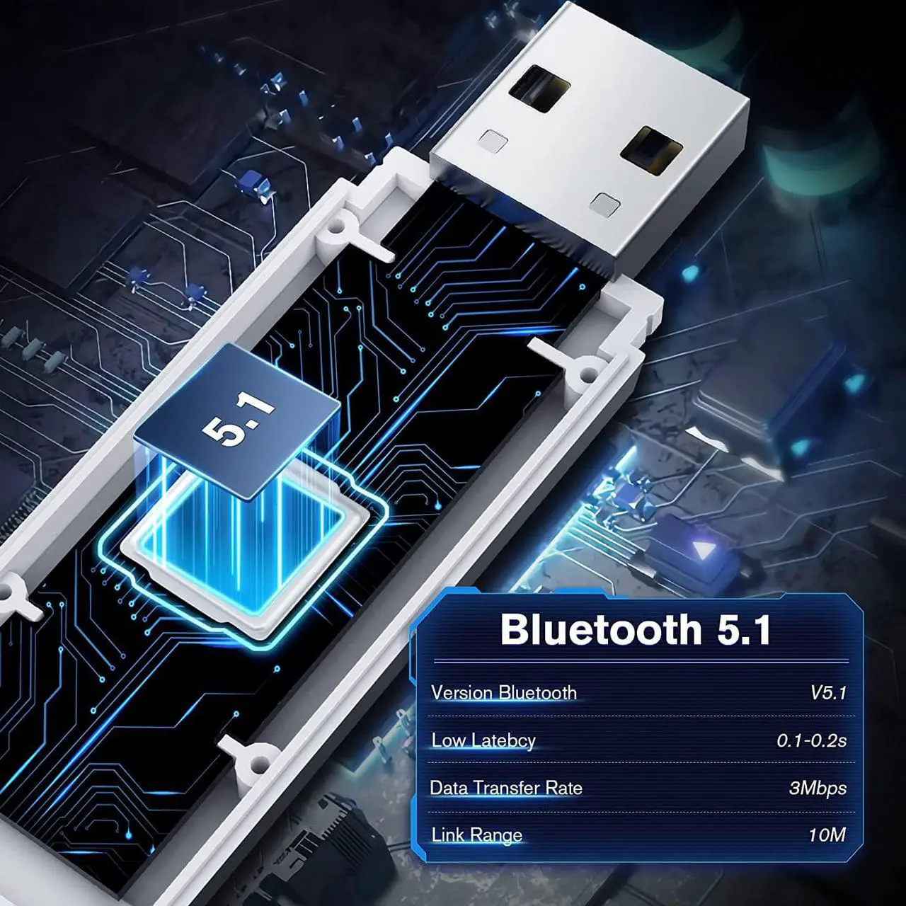 Alt view image 2 of 6 - GTRACING Bluetooth USB Adapter Transmitter V5.1 Wireless Dongle for PC, Laptop, PS4, PS5, Switch Connects Bluetooth Speakers, Bluetooth Gaming Chair, GT Lynck1