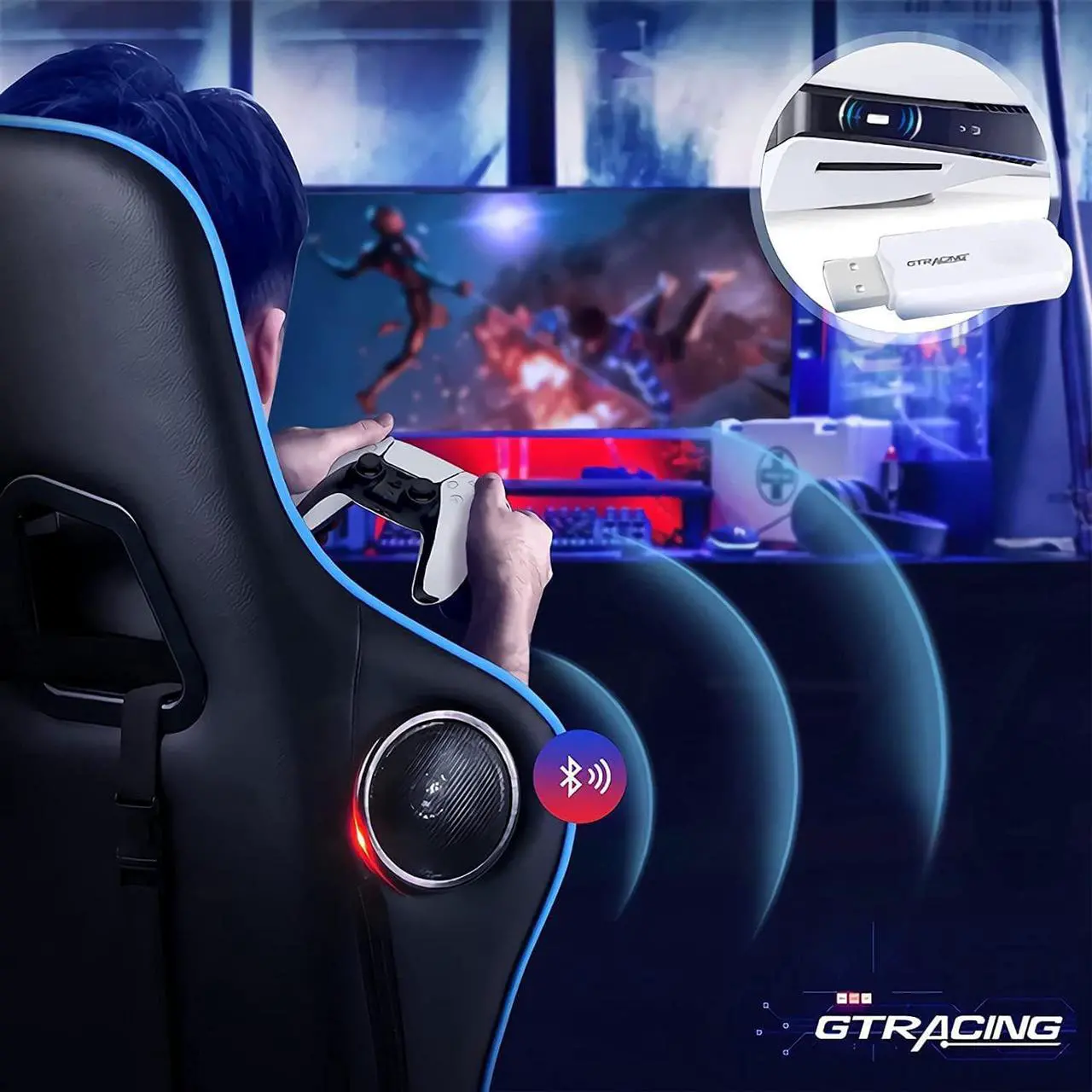 Alt view image 6 of 6 - GTRACING Bluetooth USB Adapter Transmitter V5.1 Wireless Dongle for PC, Laptop, PS4, PS5, Switch Connects Bluetooth Speakers, Bluetooth Gaming Chair, GT Lynck1
