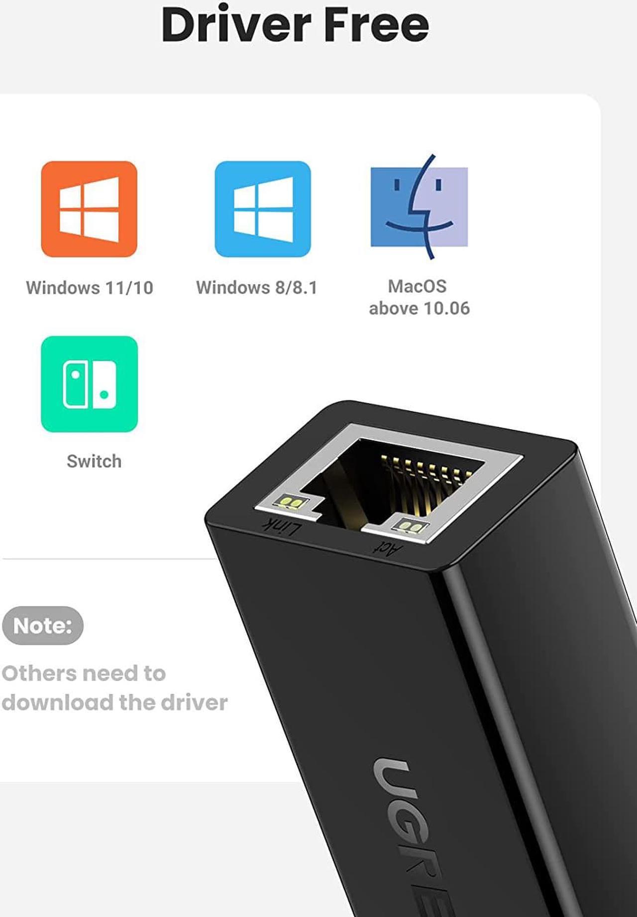 Alt view image 4 of 6 - UGREEN Ethernet Adapter USB to 10 100 Mbps Network Adapter RJ45 Wired LAN Adapter for Laptop PC Compatible with Nintendo Switch Wii Wii U MacBook Chromebook Surface Windows macOS Linux Black