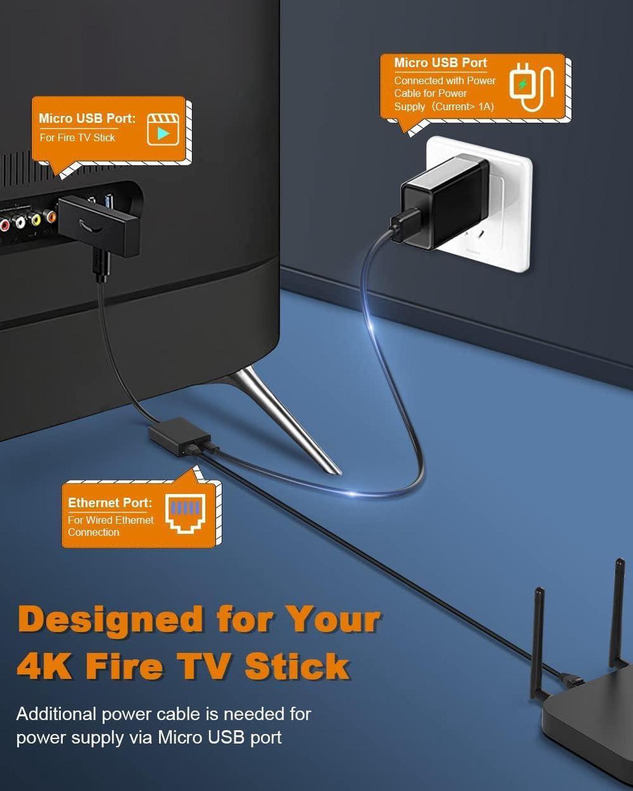 Alt view image 3 of 6 - Ethernet Adapter for Fire TV Stick, Electop Micro USB to RJ45 Ethernet Network Adapter Compatible with 4K Fire Stick ,Chromecast Google Home Mini and More Streaming TV Sticks(Adhesive Tape Included)