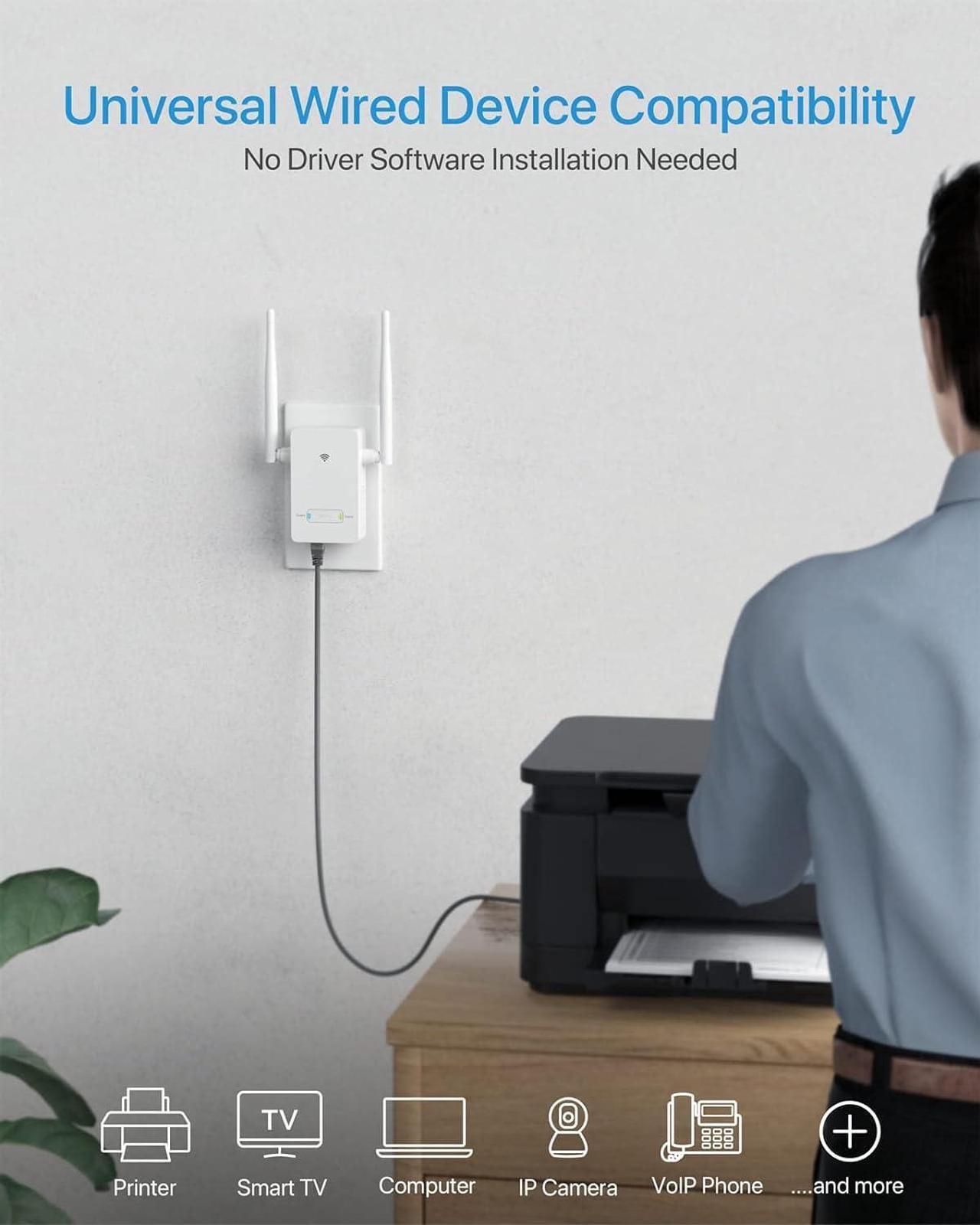 Alt view image 4 of 7 - Universal WiFi to Ethernet Adapter 300Mbps on 2.4GHz WiFi to Wired Converter Wireless Bridge with RJ45 Port for Printer Smart TV Blu-Ray Player etc Connect a Wired Device to Wi-Fi