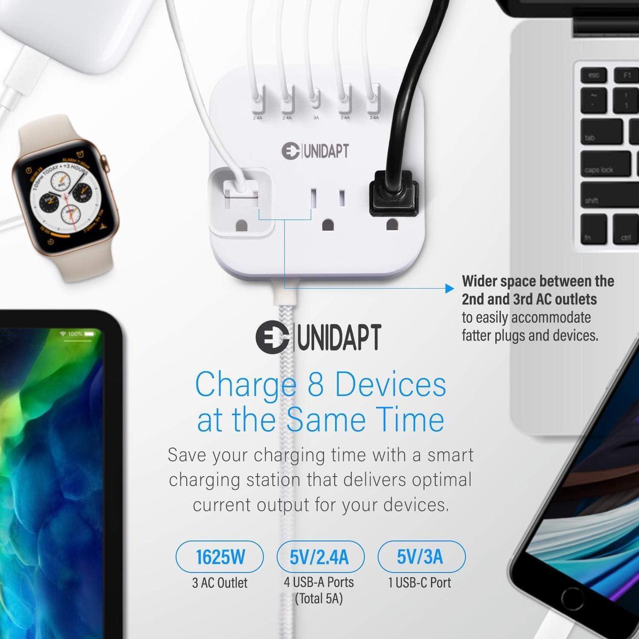 Alt view image 6 of 6 - European Plug Adapter US to UK Europe Power Strip for EU/UK/US with USB C and 4 USB Ports 3 AC Outlets Wall Mountable 5ft Extension Cord for Travel Cruise Ship Home