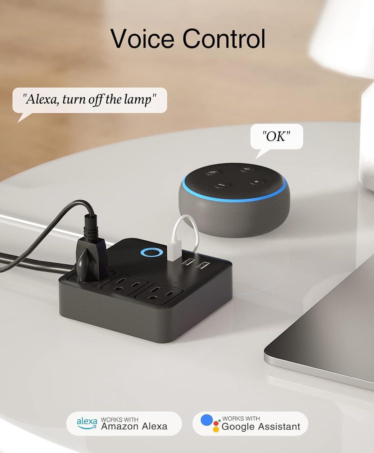 Alt view image 3 of 6 - GHome Smart Plug Power Strip, WiFi Surge Protector Work with Alexa Google Home, Smart Outlets with 3 USB 3 Charging Port, Multi-Plug Extender for Home Office Cruise Ship Travel, 10A