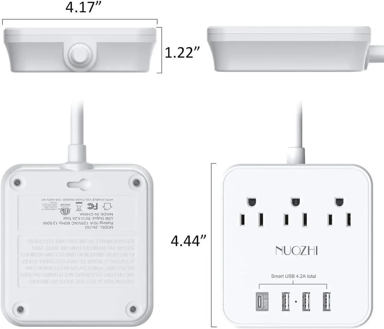 Alt view image 7 of 7 - Cruise Essentials,6 Ft Power Strip with 3 Outlets and 4 USB Ports(1 USB C), Non Surge Protector for Cruise Ship, Travel, Home Office, ETL Listed, White