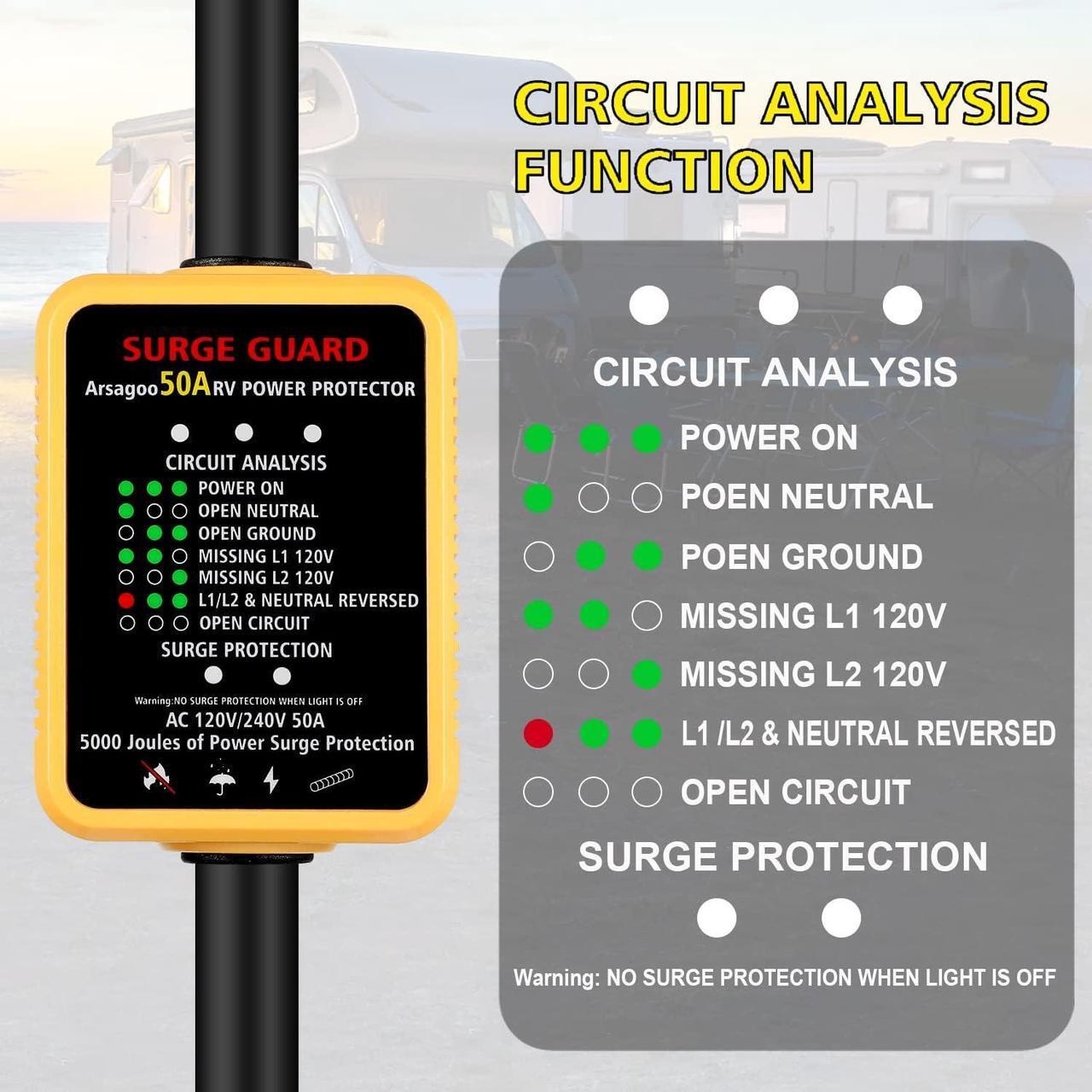 Alt view image 3 of 6 - rv Surge Protector 50 amp, ARSAGOO rv Voltage Protector/Monitor with Surge Protection(5000 Joules), Designed with Easy to Use Handles