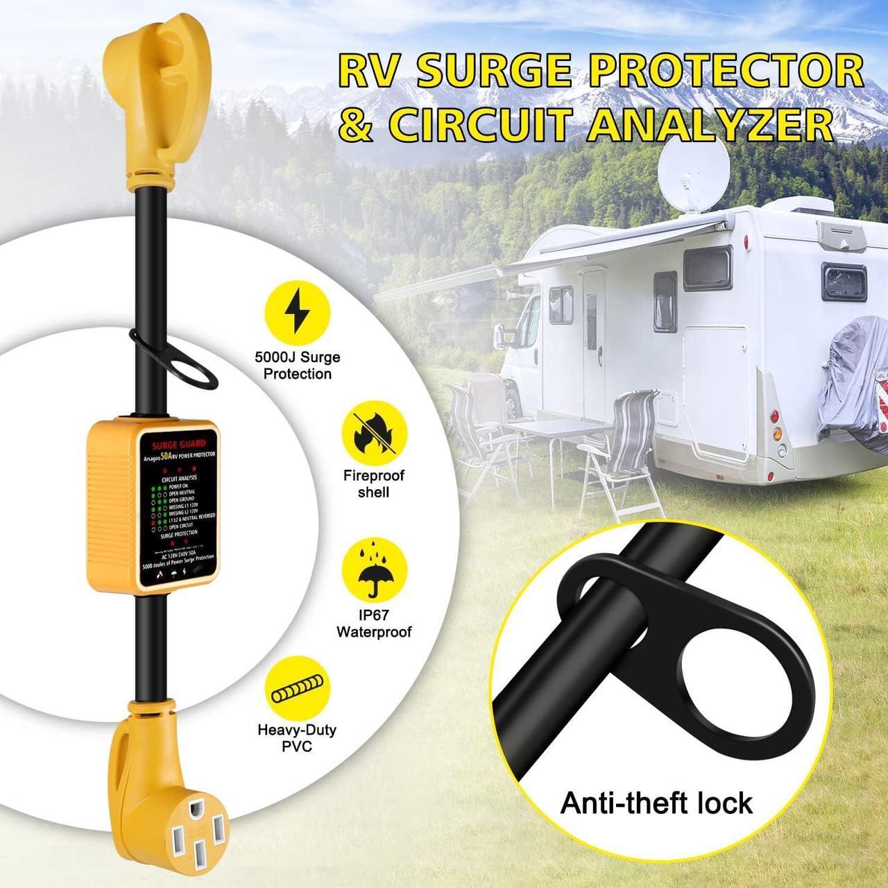 Alt view image 2 of 6 - rv Surge Protector 50 amp, ARSAGOO rv Voltage Protector/Monitor with Surge Protection(5000 Joules), Designed with Easy to Use Handles