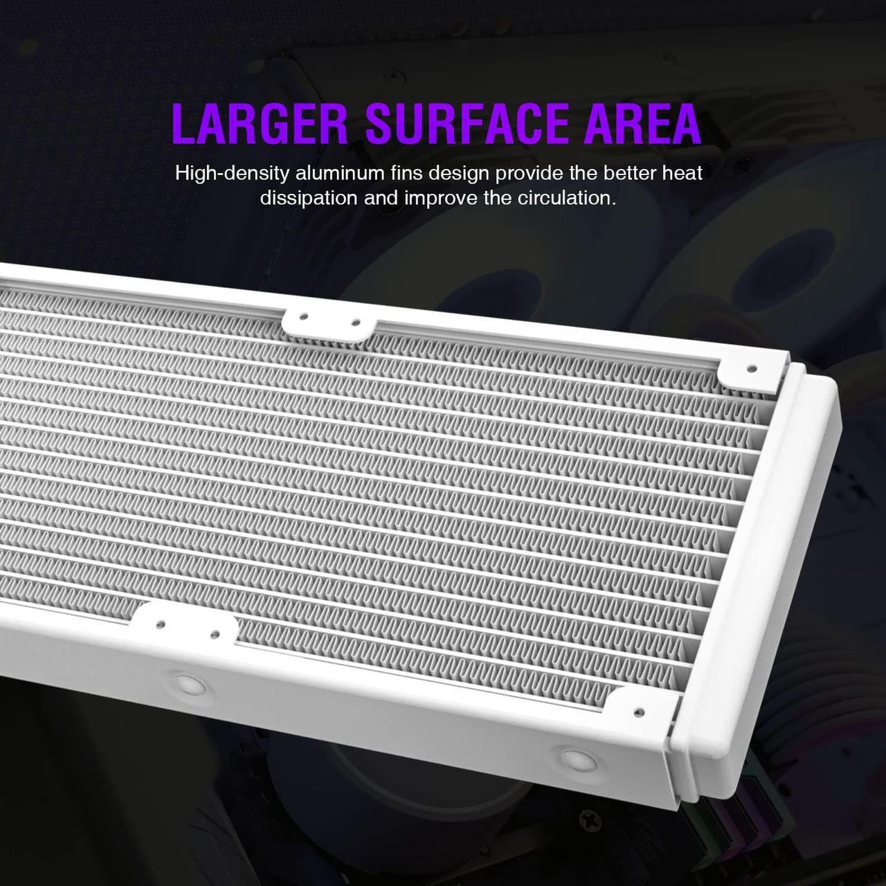 Alt view image 3 of 7 - Vetroo V240 White Liquid CPU Cooler 240mm Addressable RGB & PWM Pump & Fans 250W TDP AIO Water Cooler w/Controller Hub for Intel LGA 1700/1200/115X AMD AM5/AM4 for Gaming Console