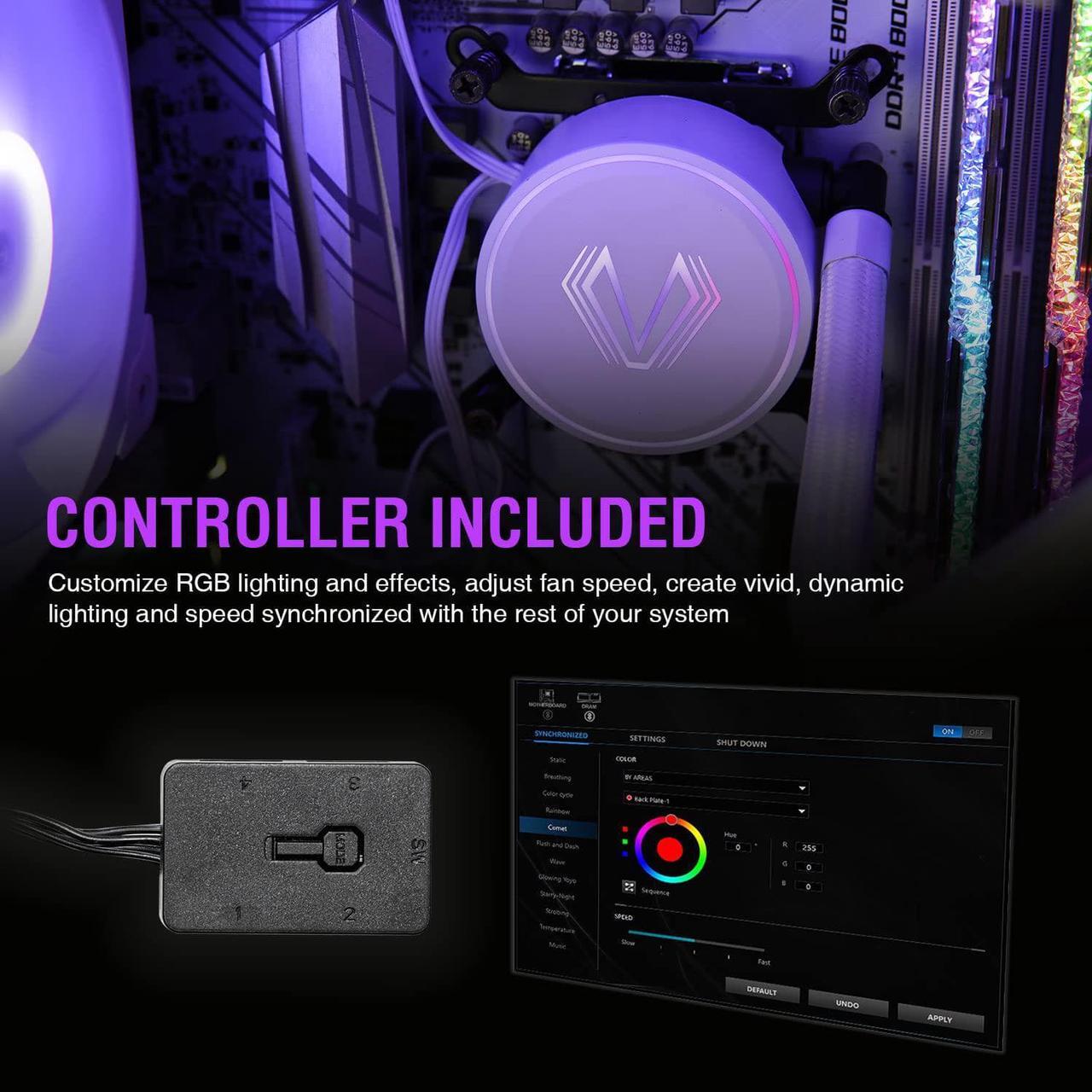 Alt view image 7 of 7 - Vetroo V240 White Liquid CPU Cooler 240mm Addressable RGB & PWM Pump & Fans 250W TDP AIO Water Cooler w/Controller Hub for Intel LGA 1700/1200/115X AMD AM5/AM4 for Gaming Console