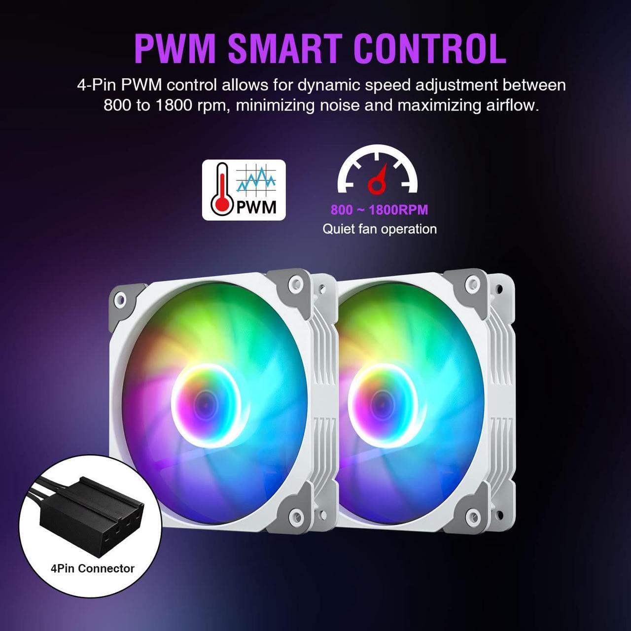 Alt view image 6 of 7 - Vetroo V240 White Liquid CPU Cooler 240mm Addressable RGB & PWM Pump & Fans 250W TDP AIO Water Cooler w/Controller Hub for Intel LGA 1700/1200/115X AMD AM5/AM4 for Gaming Console