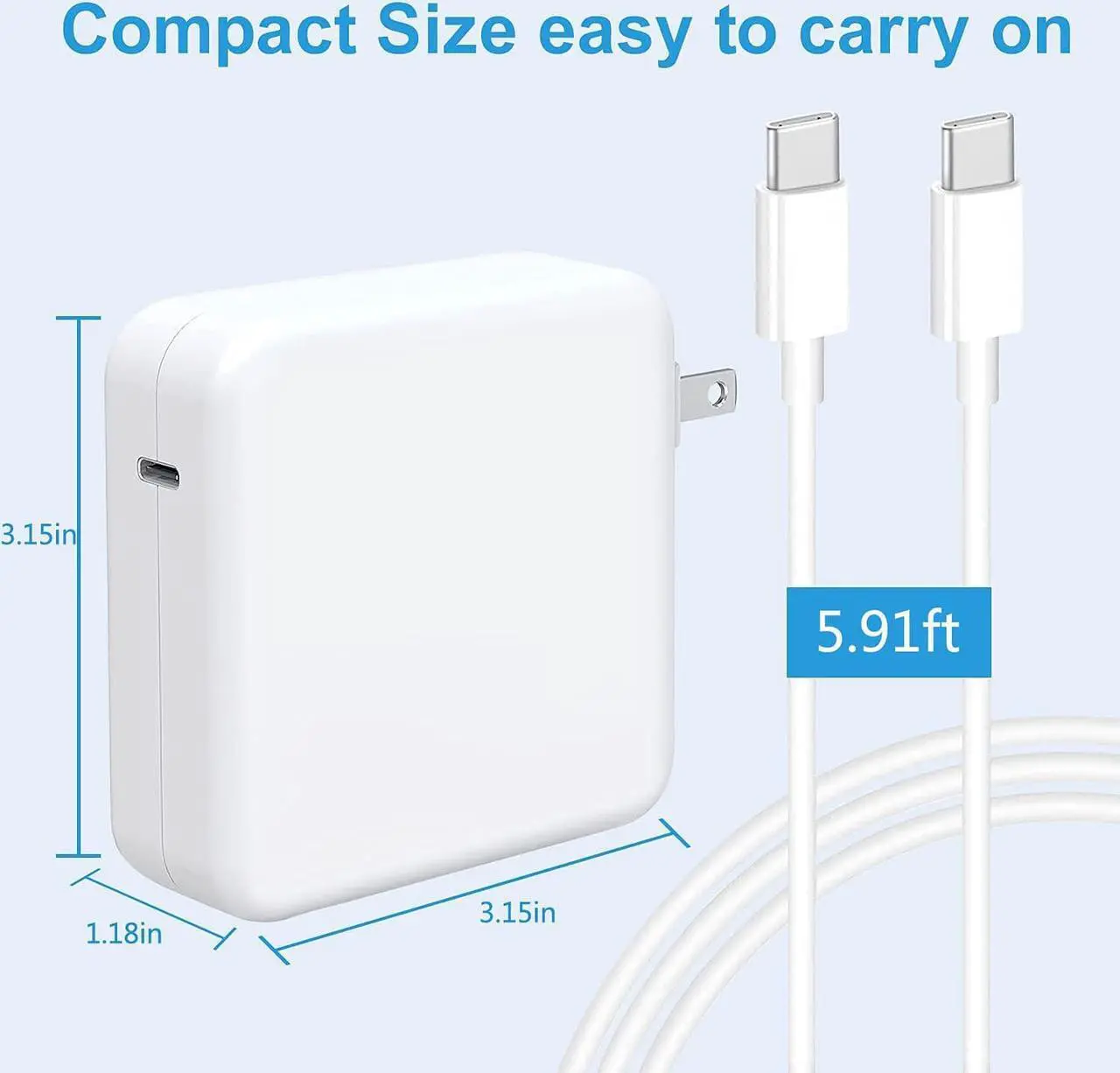 Alt view image 3 of 7 - MacBook Pro Charger for MacBook Air USB C Laptop Charger for Mac Book 13/14/15/16 inch 2024/2023/2022/2021/2020 M1/M2/M3 Computer 96W Chargers Block for USBC Device Included Type C Cable