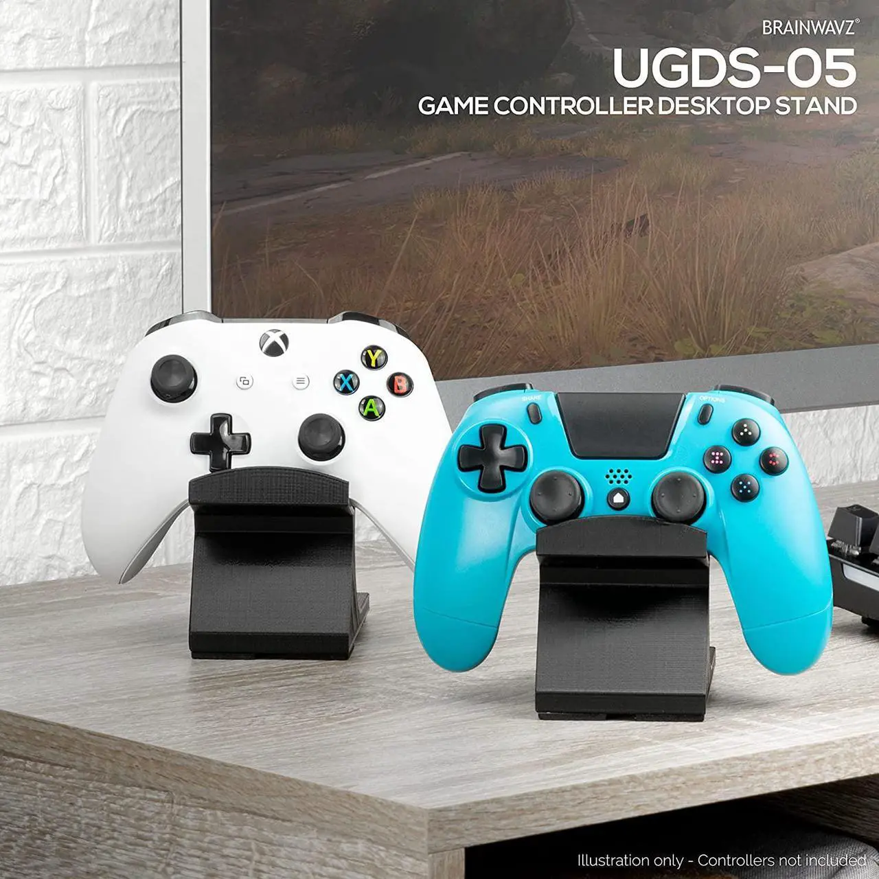 Alt view image 4 of 7 - BRAINWAVZ Game Controller Desktop Holder Stand (2 Pack) - Universal Design for Xbox ONE, PS5, PS4, PC, Steelseries, Steam & More, Reduce Clutter UGDS-05