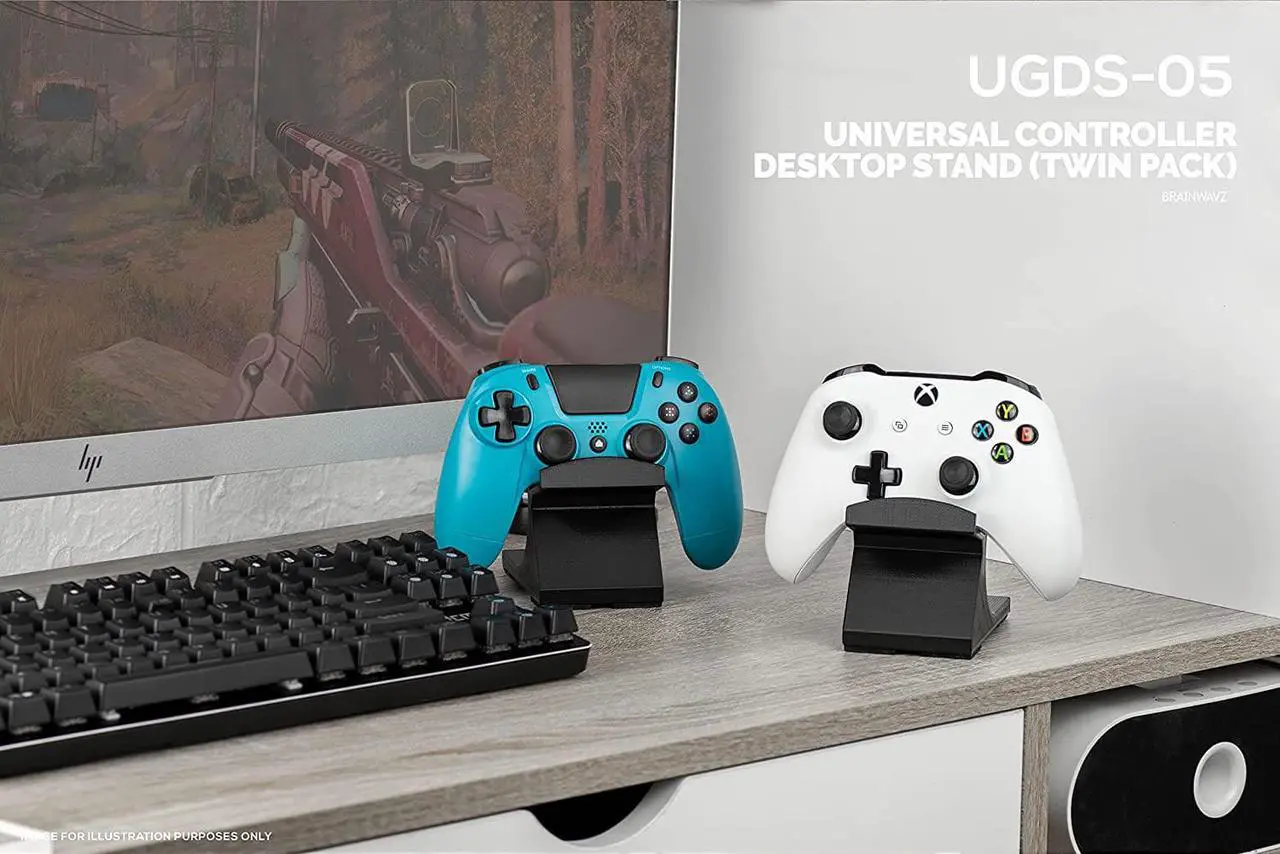 Alt view image 6 of 7 - BRAINWAVZ Game Controller Desktop Holder Stand (2 Pack) - Universal Design for Xbox ONE, PS5, PS4, PC, Steelseries, Steam & More, Reduce Clutter UGDS-05