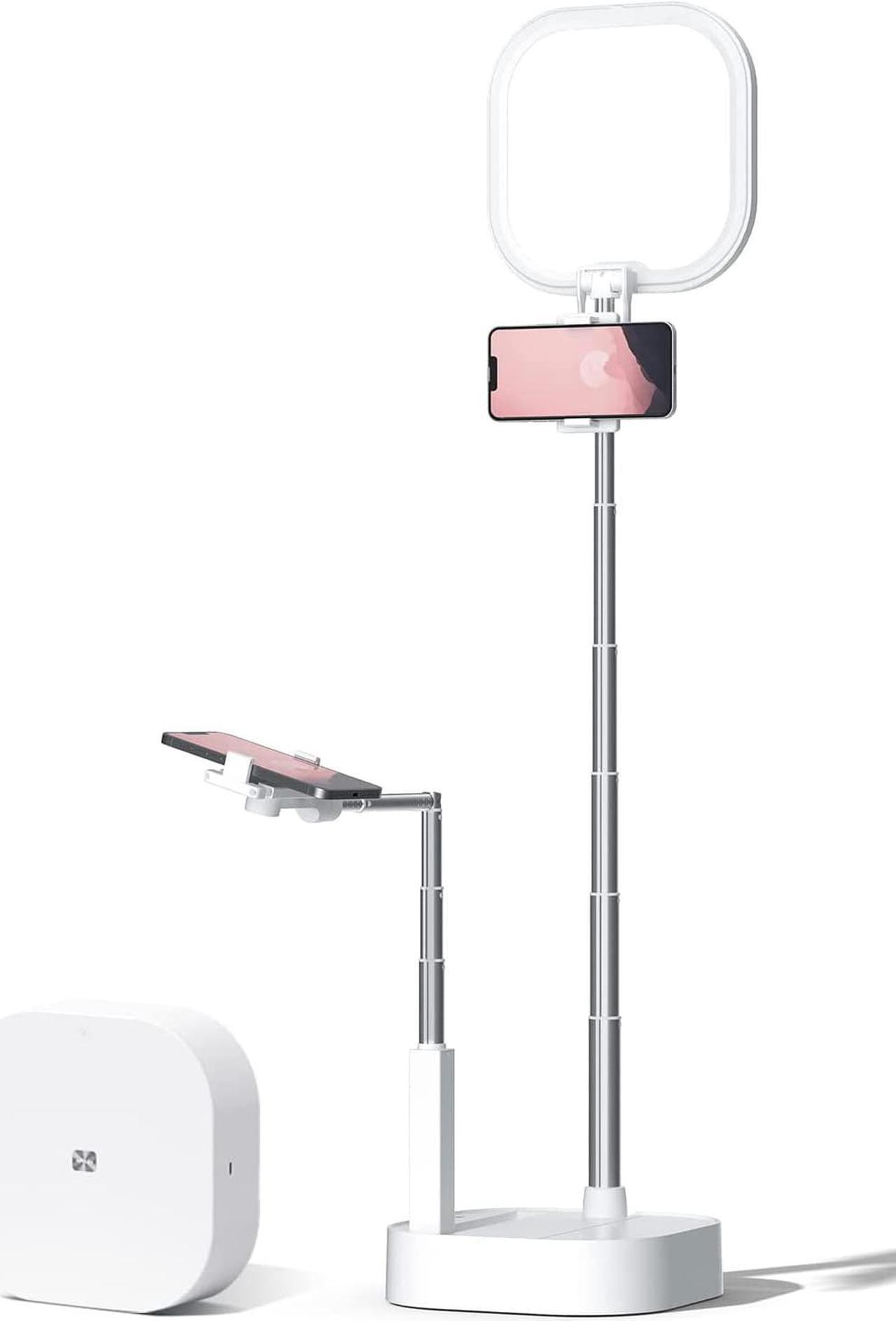 Main image of Viozon Extendable Selfie Stand,Height&Angle Adjustable,Overhead 360° Rotate,2 Phone Holders,Rechargeable Wireless Foldable 15 Brightness LED Light for Live Streaming/YouTube/Tiktok/Video/Makeup