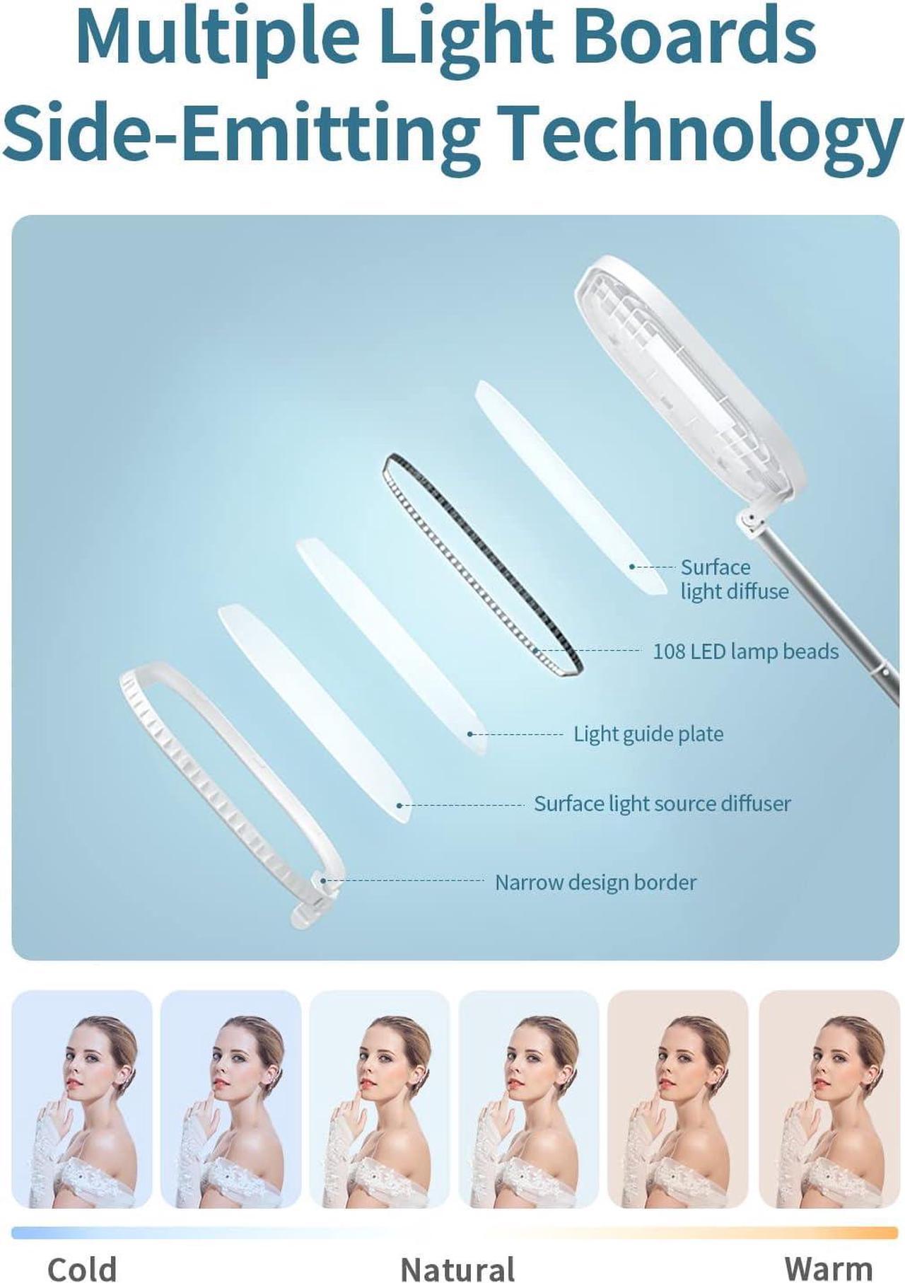 Alt view image 5 of 7 - Viozon Extendable Selfie Stand,Height&Angle Adjustable,Overhead 360° Rotate,2 Phone Holders,Rechargeable Wireless Foldable 15 Brightness LED Light for Live Streaming/YouTube/Tiktok/Video/Makeup