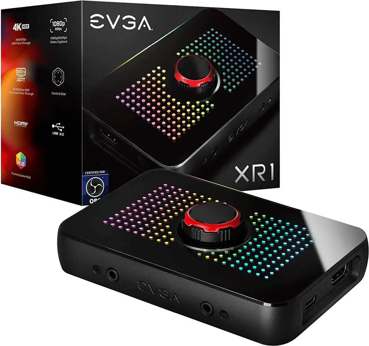 Main image of EVGA XR1 Capture Card, Certified for OBS, USB 3.0 Capture Device, 4K Pass Through, ARGB, Audio Mixer, PC, PS5, PS4, Xbox Series X and S, Xbox One, Nintendo Switch