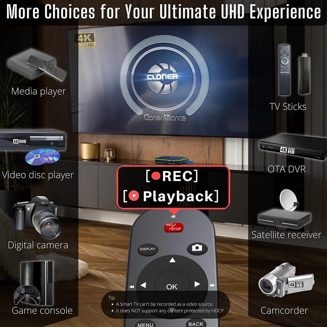Alt view image 3 of 7 - ClonerAlliance UHD Pro, 4K Video Recorder, HDMI Capture DVR with H.265/H.264 Codec, Cinematic 4K@24fps Recording(Up to 4K@30fps), No PC Required.