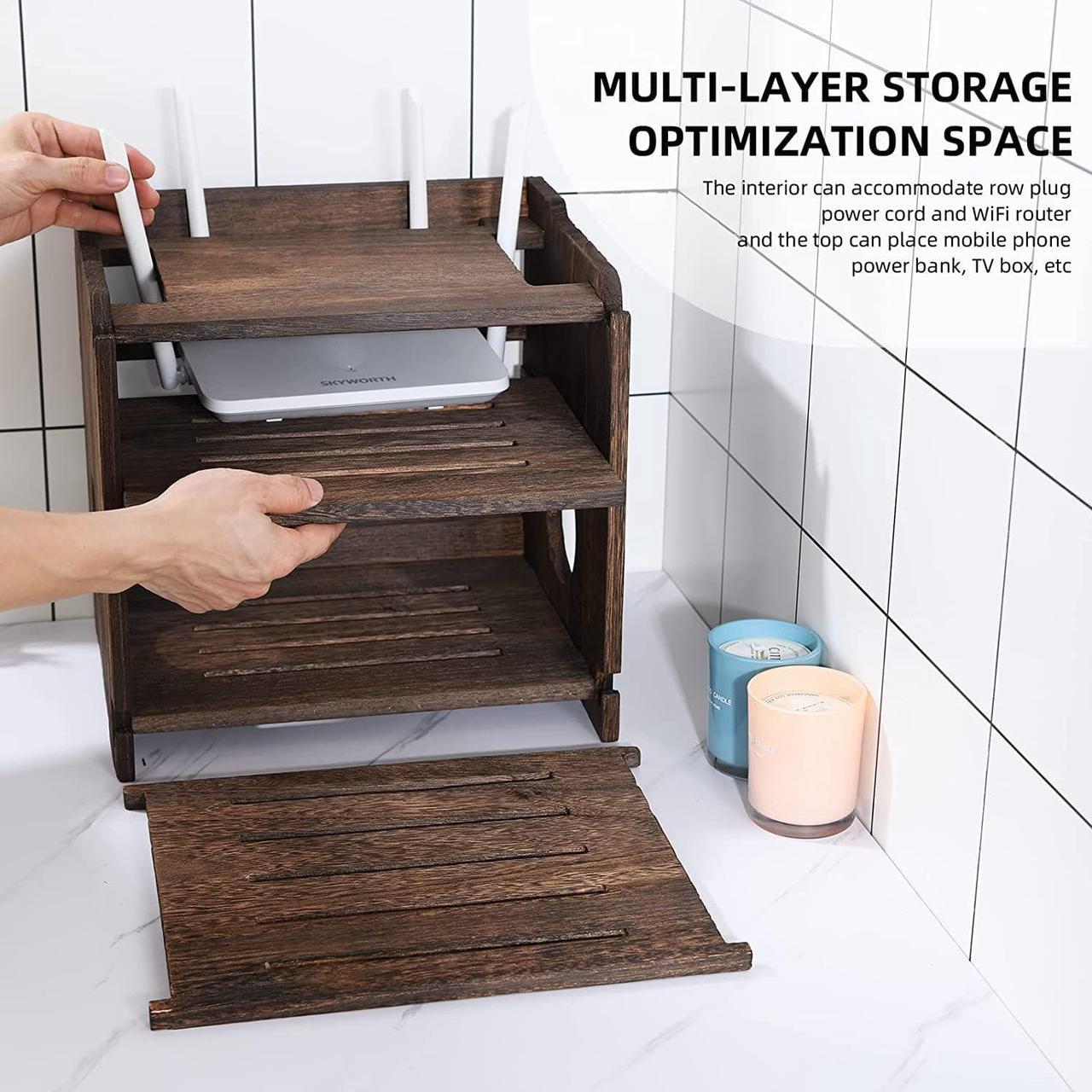 Alt view image 3 of 6 - BEARUT Wooden Router Shelf Wall Mount WiFi Router Storage Box Modem Cable Router Cover Organized Power Strip Cable Management Hider Rack Need Assembly 11.4" W x 9.4" H x 9.1" D